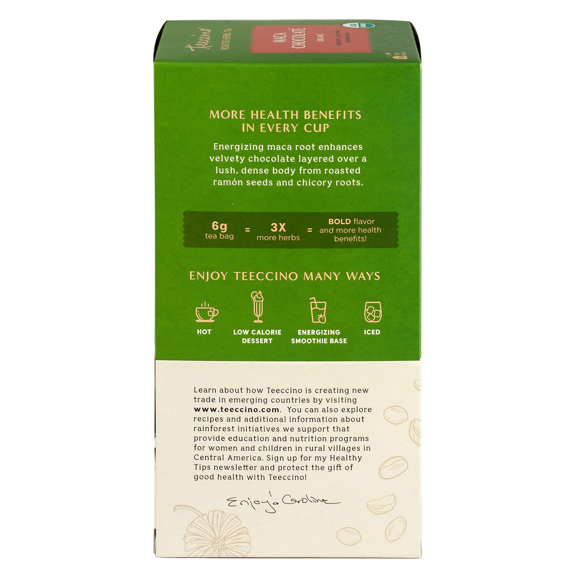 Teeccino Maca Chocolaté Herbal Tea - Caffeine Free, Prebiotic, Adaptogenic Peruvian Maca for Natural Energy - Rich Roasted Herbal Tea (25 Tea Bags) - Perfect for Relaxation, Morning Boost & Afternoon Pick-Me-Up