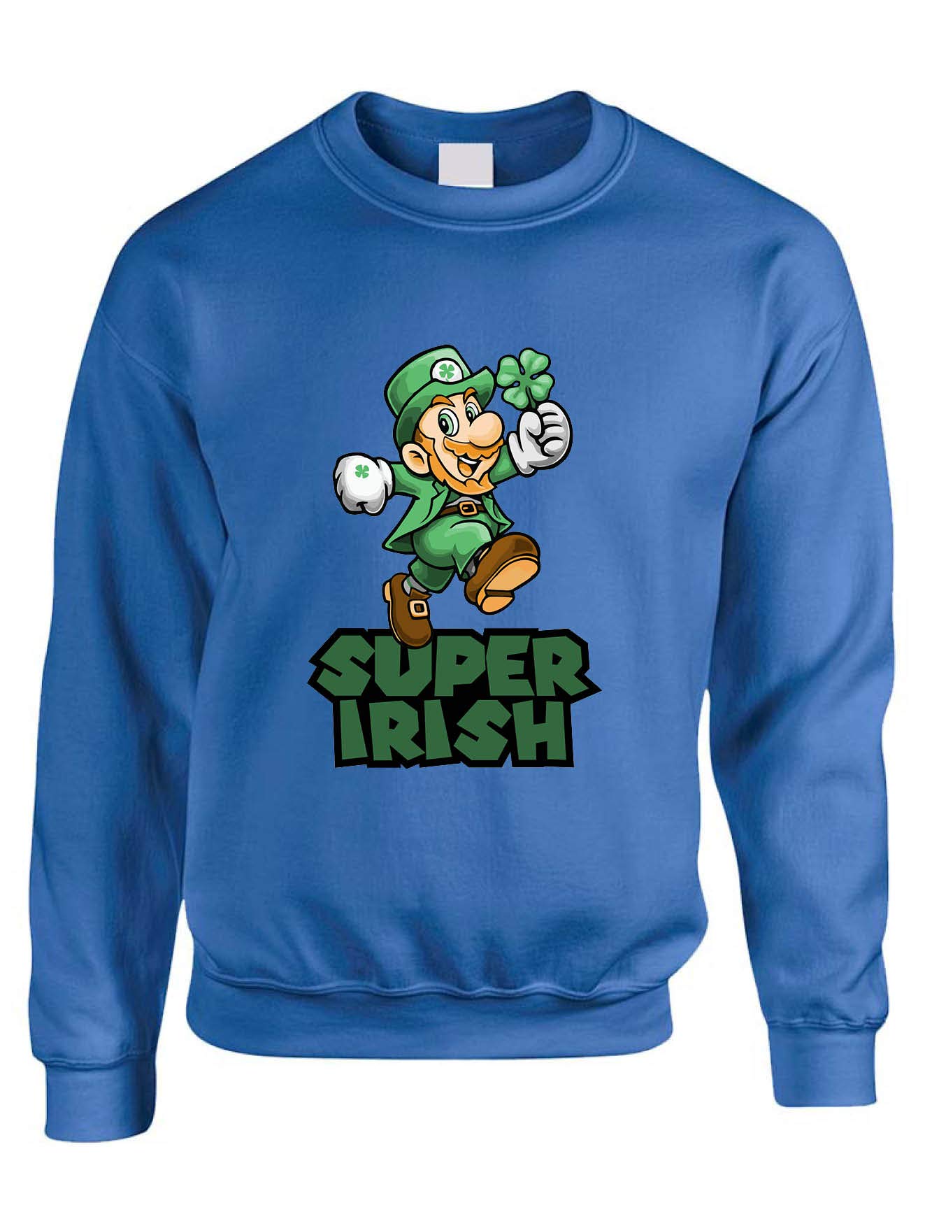 ALLNTRENDS Super Irish St. Patrick's Day Sweatshirt for Adults - Retro Game Leprechaun Design | Perfect for Pub Crawls, Irish Festivals & Casual Wear