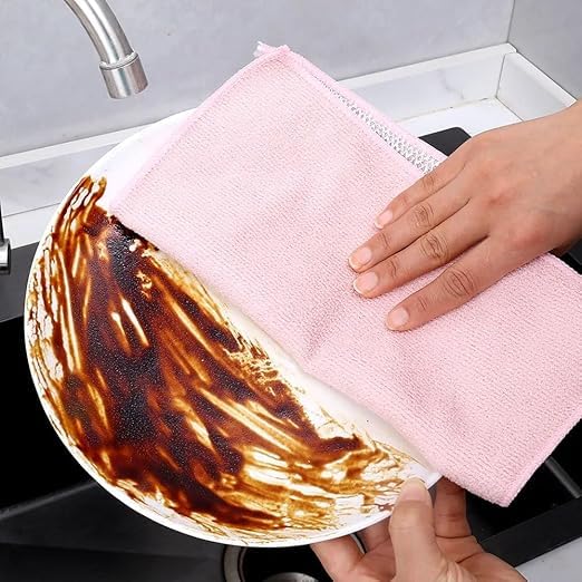 Non-Scratch Dual-Sided Dishwashing Cloths - Reusable Microfiber & Wire Cleaning Rags for Wet/Dry Use | Easy Rinse Kitchen Towels for Pots, Pans, Sinks | Durable Multi-Purpose Cleaning Cloths (6-Pack) - Perfect for Daily Dishwashing, Counter Cleaning & Stainless Steel Care