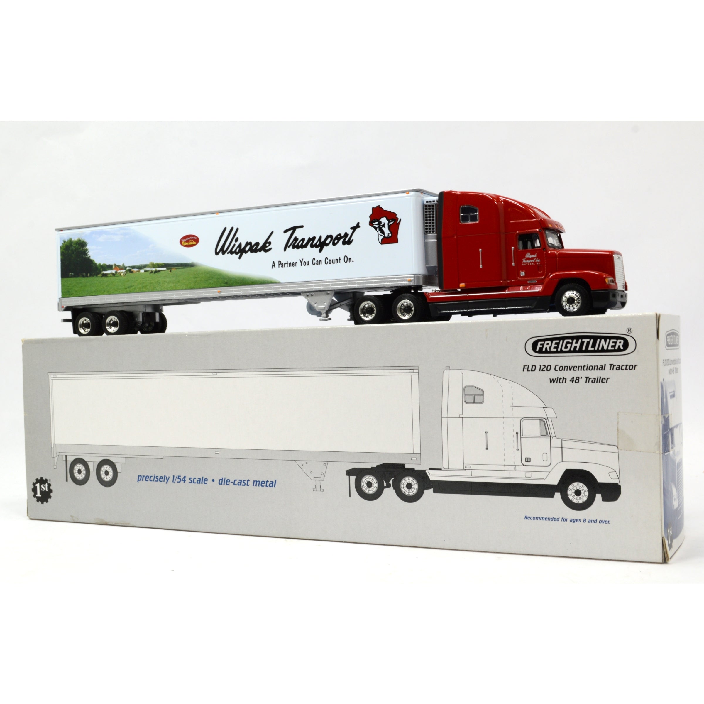 First Gear 1:54 Scale Diecast Freightliner FLD 120 Conventional Tractor Trailer Model - Collectible Semi Truck for Display & Gifts - Perfect for Truck Enthusiasts & Model Collectors