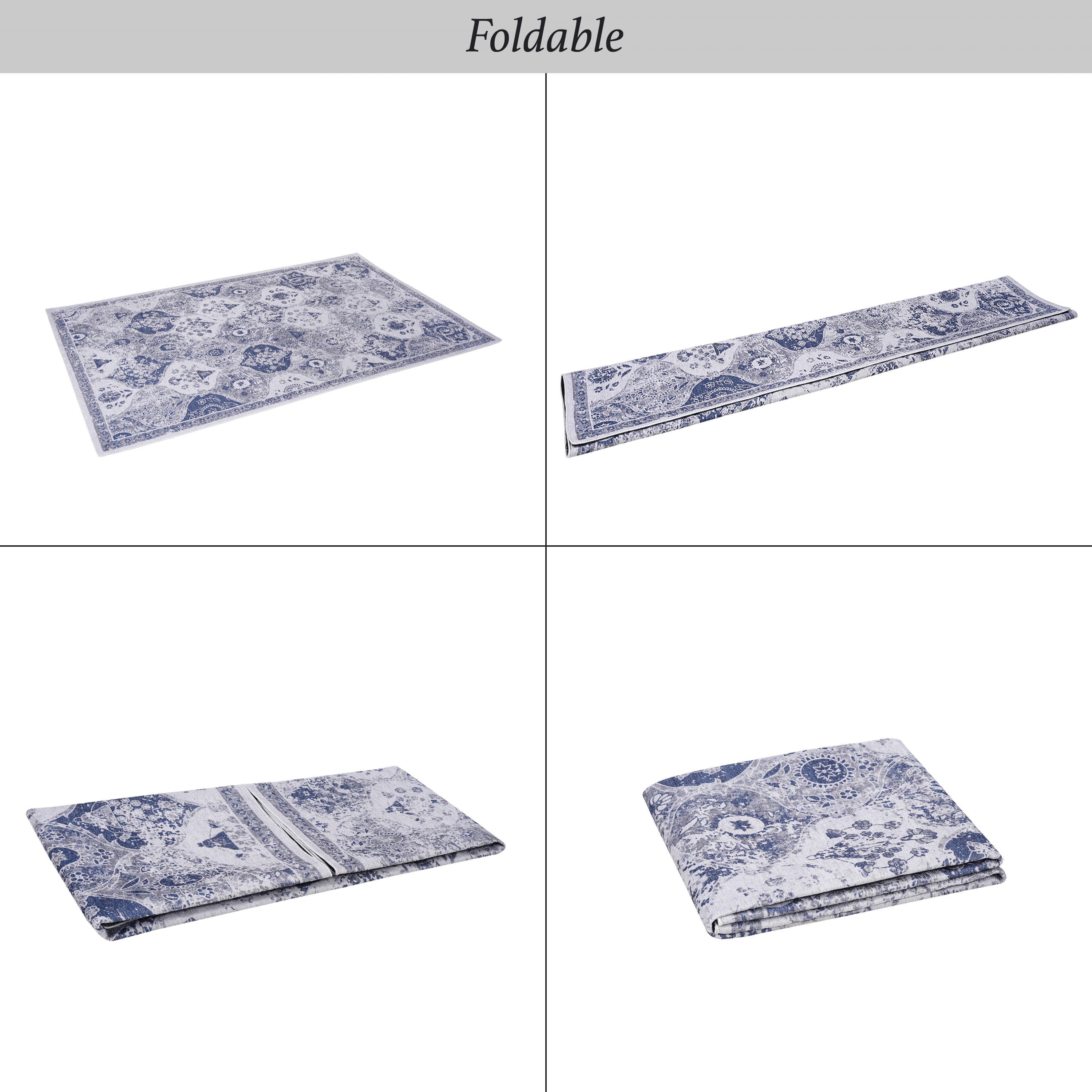 DTY Signature 6x9 Feet Blue Washable Area Rug - Low Pile Non-Slip Non-Shedding Foldable - Kid & Pet Friendly Living Room Bedroom Kitchen Rug - Perfect for Home Decor, Dorm, Office & High Traffic Areas (Blue, 6' x 9')