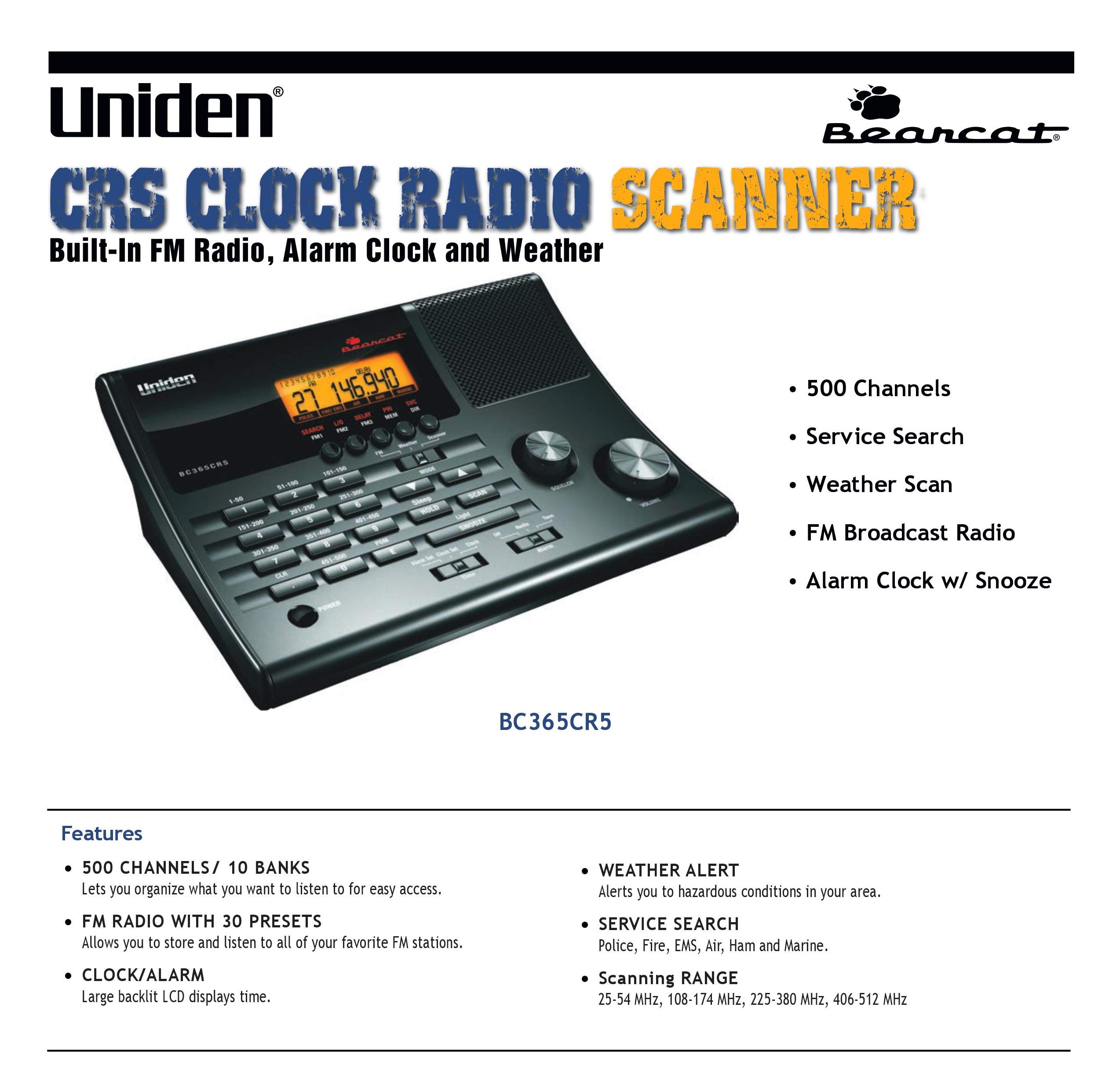 Uniden BC365CRS 500-Channel Scanner with Alarm Clock, FM Radio & Weather Alerts | Aviation, Railroad, Marine & Public Safety Band Coverage | Perfect for Emergency Preparedness, Travel & Hobbyists
