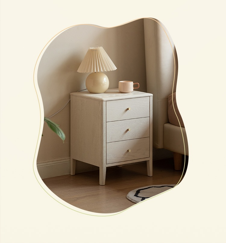 Solid Oak Wood Nightstand - Cream Finish, Modern Bedside Table for Bedroom, Living Room, or Nursery Furniture