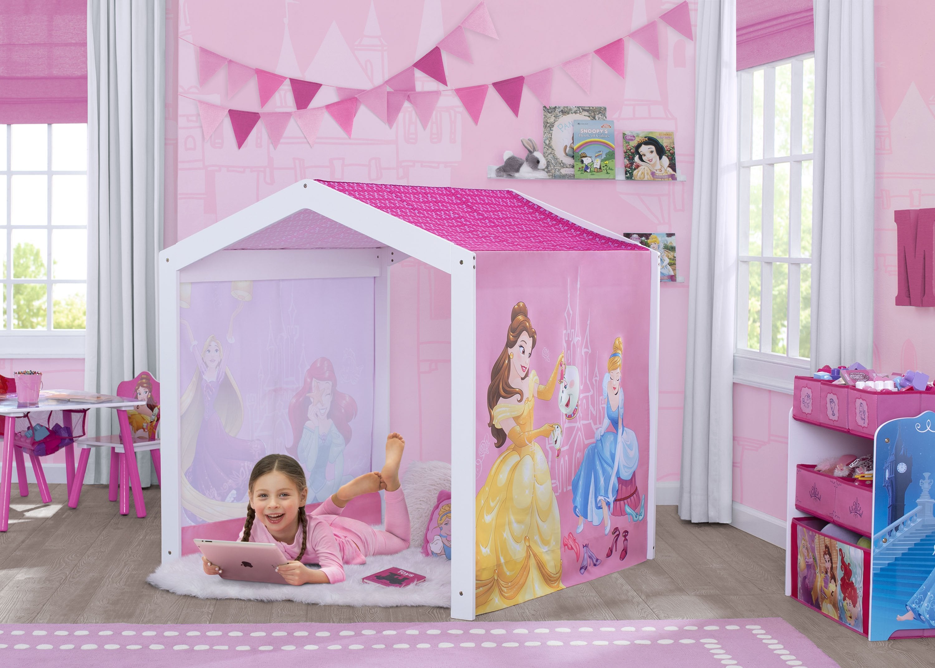 Disney Princess Indoor Playhouse with Fabric Tent - Kids Play Tent for Girls, Foldable Castle Playhouse for Bedroom & Nursery, Perfect for Imaginative Play & Sleepovers