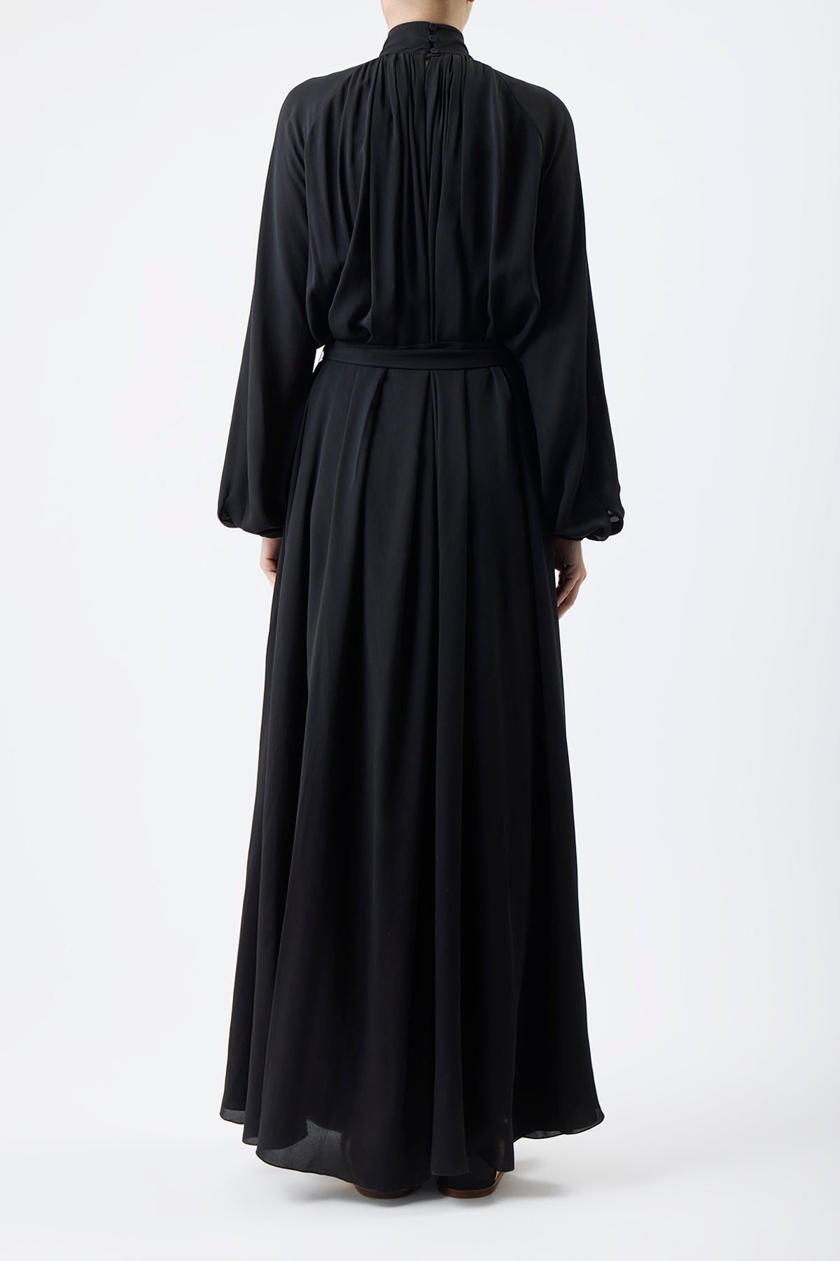 Elegant Cedric Pleated Maxi Dress - Black Silk Georgette Twill for Women | Perfect for Weddings, Parties & Evening Events