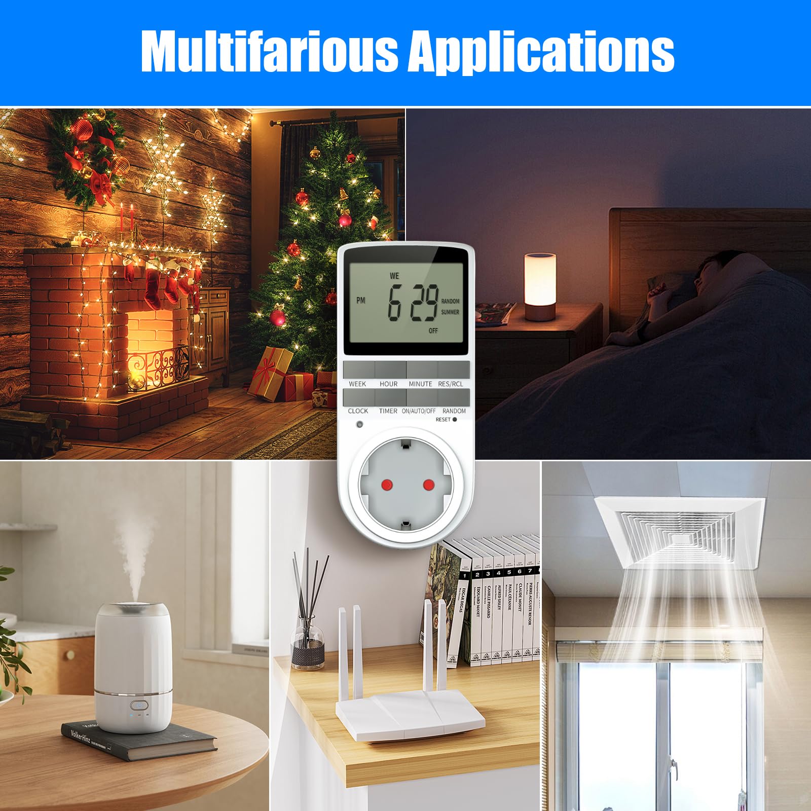 Programmable Digital Timer Outlet with Large LCD Display, Random Anti-Theft Mode, Energy Saving Power Socket for Home Appliances (16A/3680W) - Perfect for Lighting, Aquariums, and Holiday Decorations