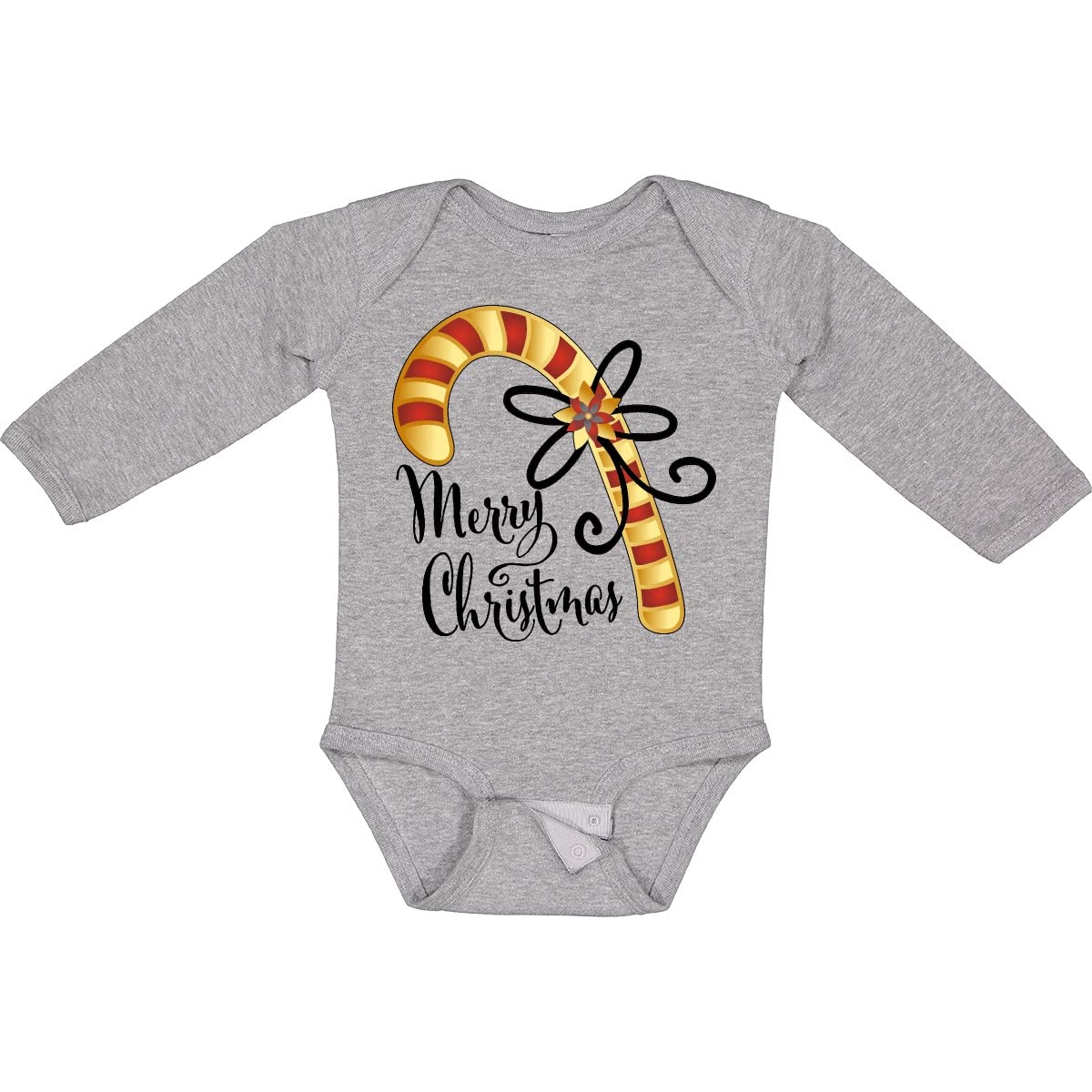 Inktastic Merry Christmas Red and Gold Candy Cane Long Sleeve Baby Bodysuit - Festive Holiday Outfit for Infants & Newborns