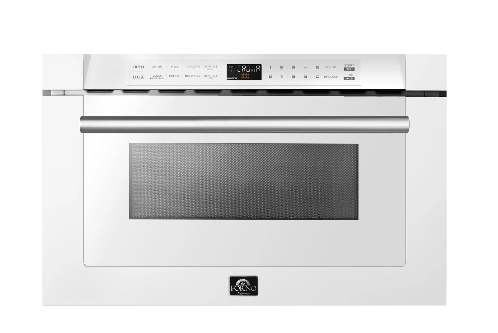 Forno 24-Inch Built-In Microwave Drawer in White with Antique Brass Trim - FMWDR3000 24WHT - Perfect for Modern Kitchens & Small Spaces