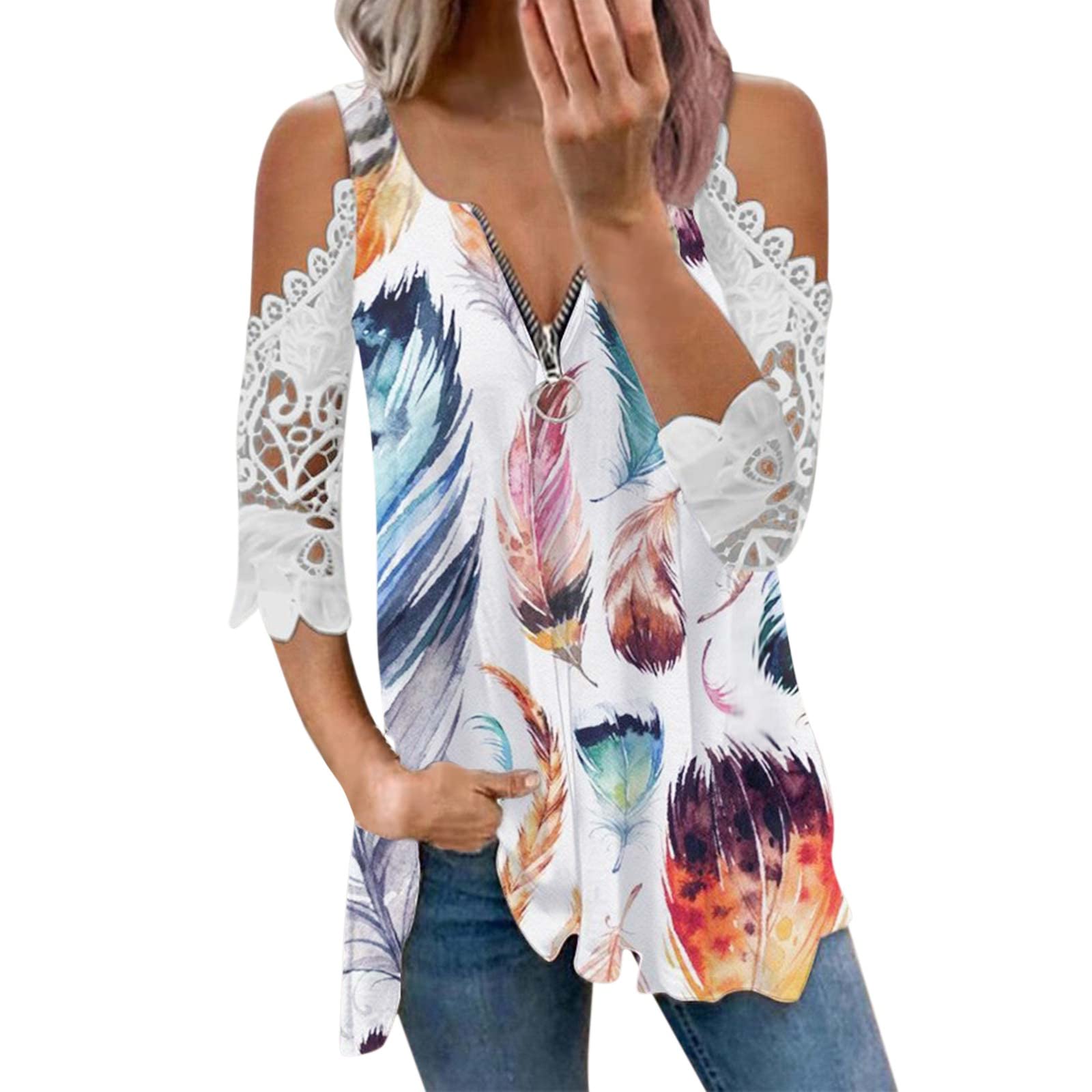 Women's Fashion Tops - Long Sleeve, Short Sleeve & Cold Shoulder Graphic Print T-Shirts with Zip & Lace Details | Casual Wear, Summer Outfits, Party Clothes & Daily Essentials