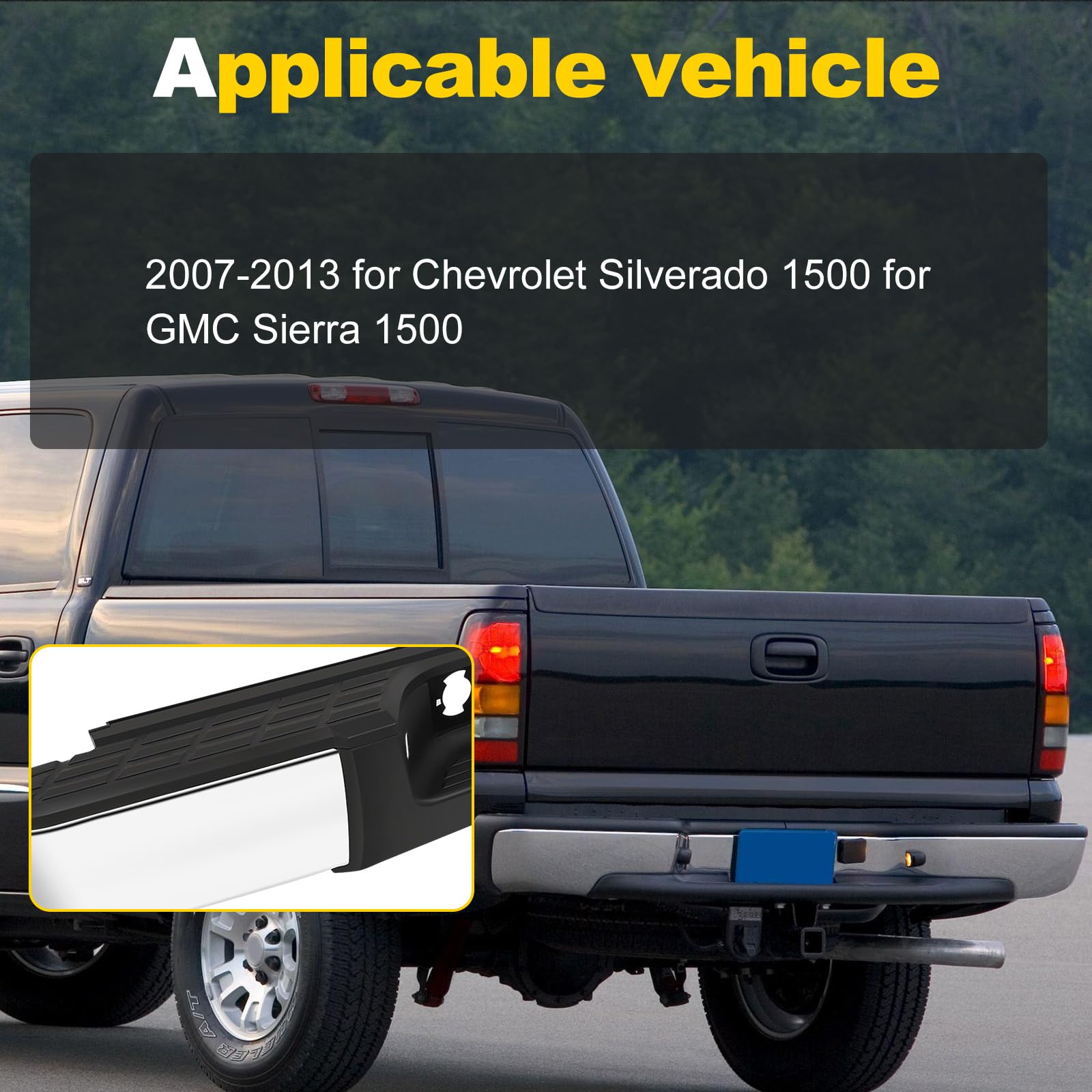 OCPTY Chrome Rear Bumper with License Plate Lights Compatible with 2007-2013 Chevrolet Silverado 1500 & GMC Sierra 1500 - Durable Replacement for Truck Accessories, Off-Roading & Daily Driving