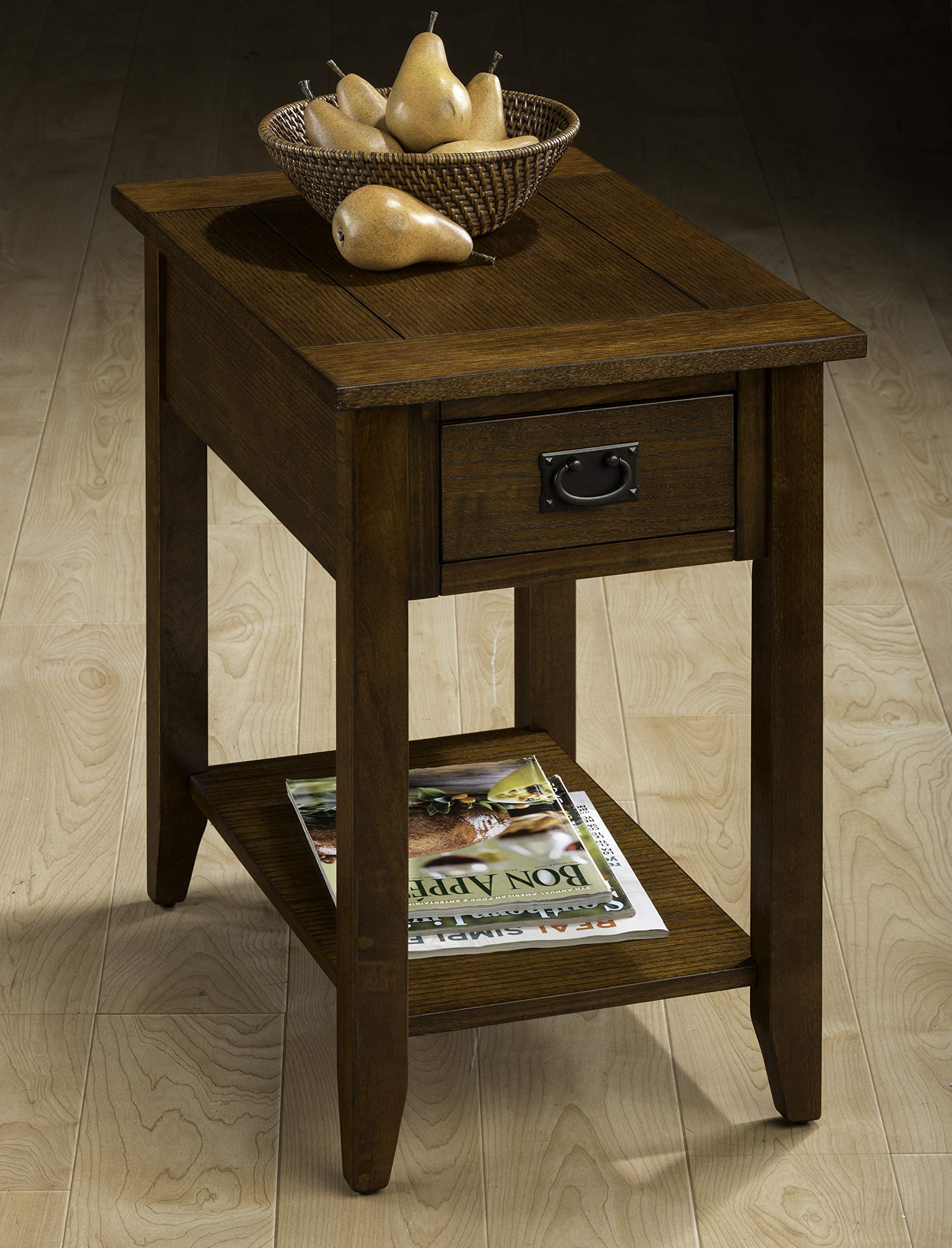 Jofran Inc. Mission Oak Chairside End Table with Storage Shelf | Small Side Table for Living Room, Bedroom & Office | Perfect for Holding Lamps, Books & Drinks