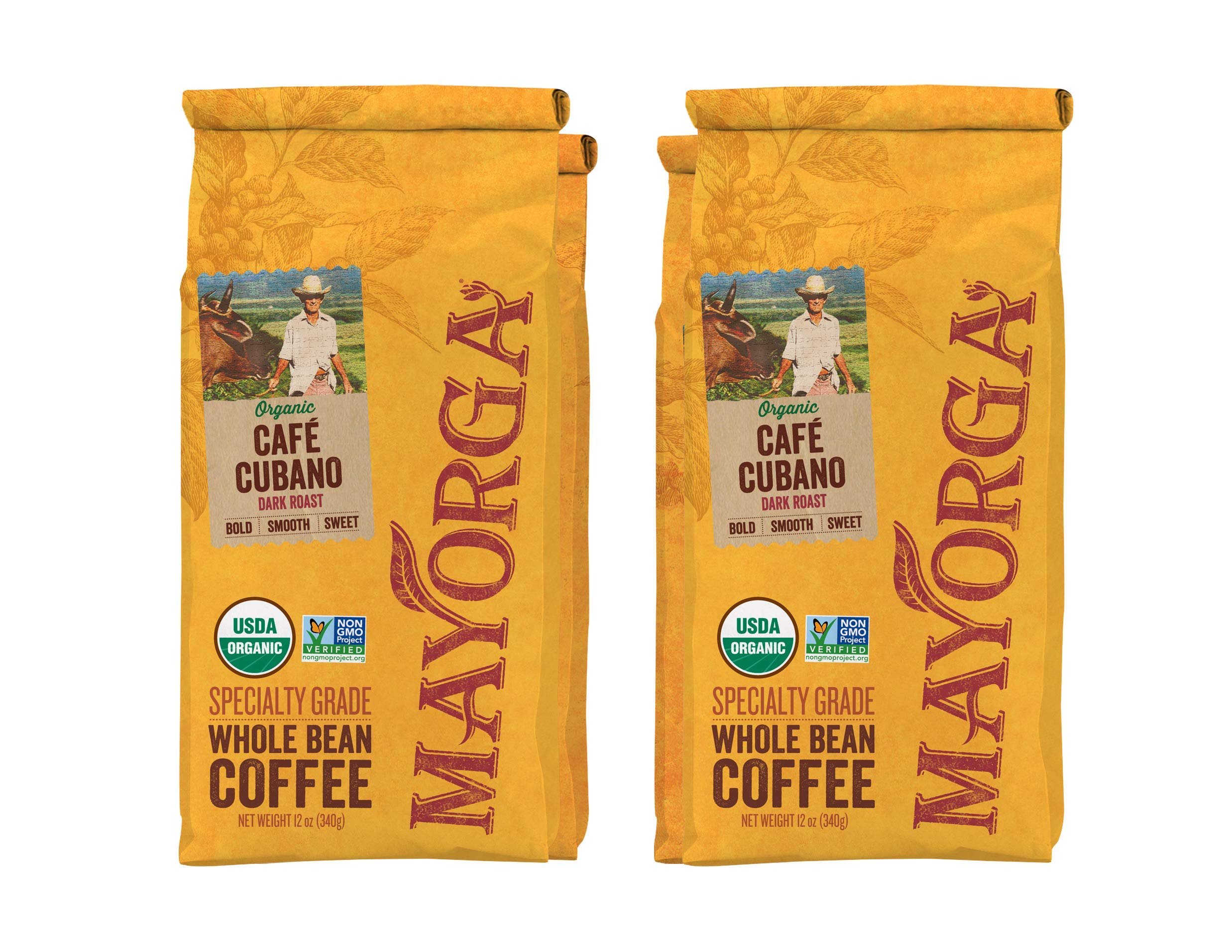 Mayorga Organics Café Cubano Dark Roast Whole Bean Coffee, 12 oz (Pack of 6) - 100% USDA Organic Certified - Perfect for Home Brewing, Office Use & Gifts