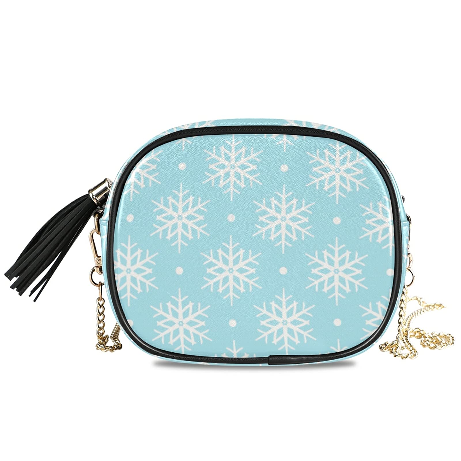 Women's Leather Crossbody Bag - Blue Snowflake Design Small Shoulder Purse with Adjustable Strap for Makeup, Travel & Daily Use | Christmas & New Year Gift Idea