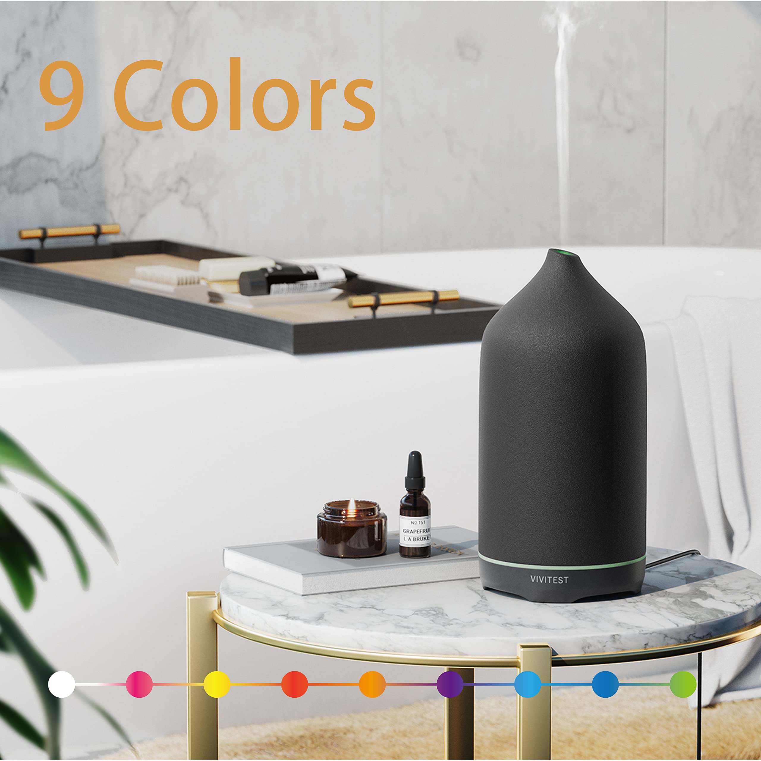 VIVITEST 250ML Black Ceramic Essential Oil Diffuser for Home - Stone Aromatherapy Diffuser for Relaxation, Yoga & Spa - Perfect for Bedroom, Office & Living Room