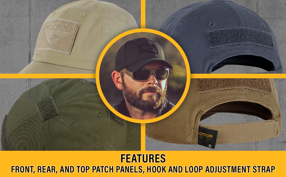 Condor Men's Tactical Cap - Military Style Baseball Hat for Outdoor, Hiking & Airsoft - Adjustable & Breathable Tactical Headwear for Adventure & Everyday Use