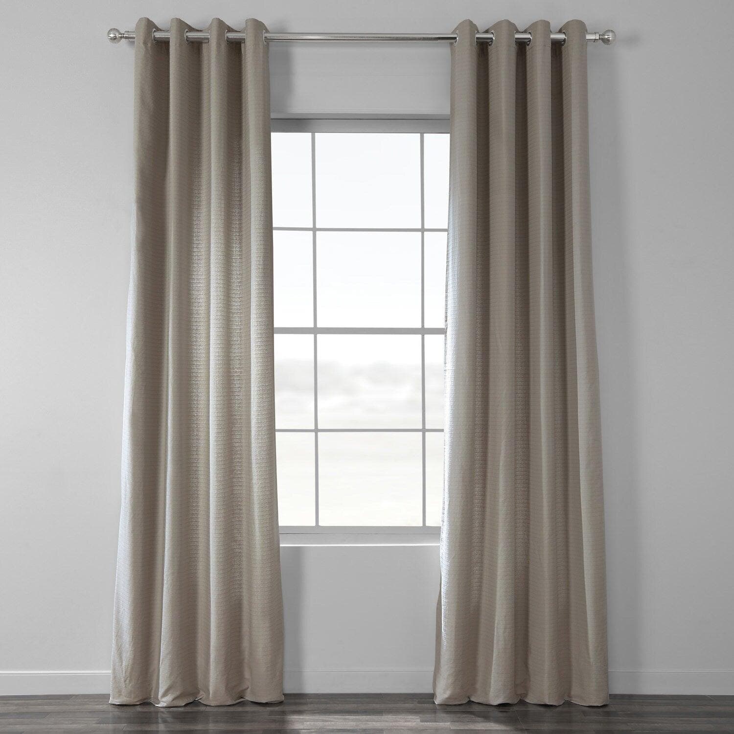 Fog Grey Grommet Textured Cotton Blackout Curtains for Bedroom & Living Room - Noise Reducing Thermal Insulated Window Drapes for Home Decor