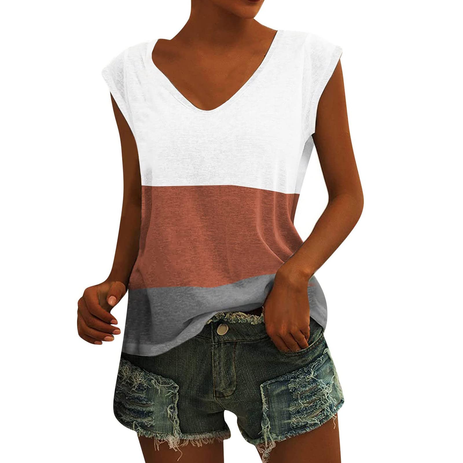Women's Summer Sleeveless V-Neck Tunic Tops - Casual Fashion Tank T-Shirt for Beach, Vacation & Everyday Wear