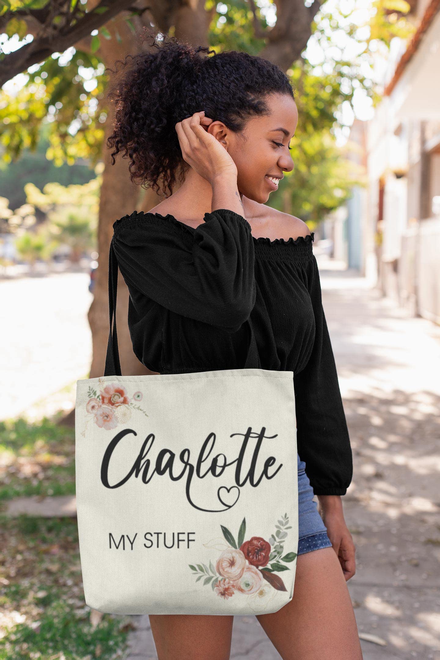 Custom Floral Letter & Name Personalized Tote Bags - Reusable Grocery Shopping Bags for Women - Eco-Friendly Cotton Canvas Handbag for Daily Use, Beach, Work & Gift Giving