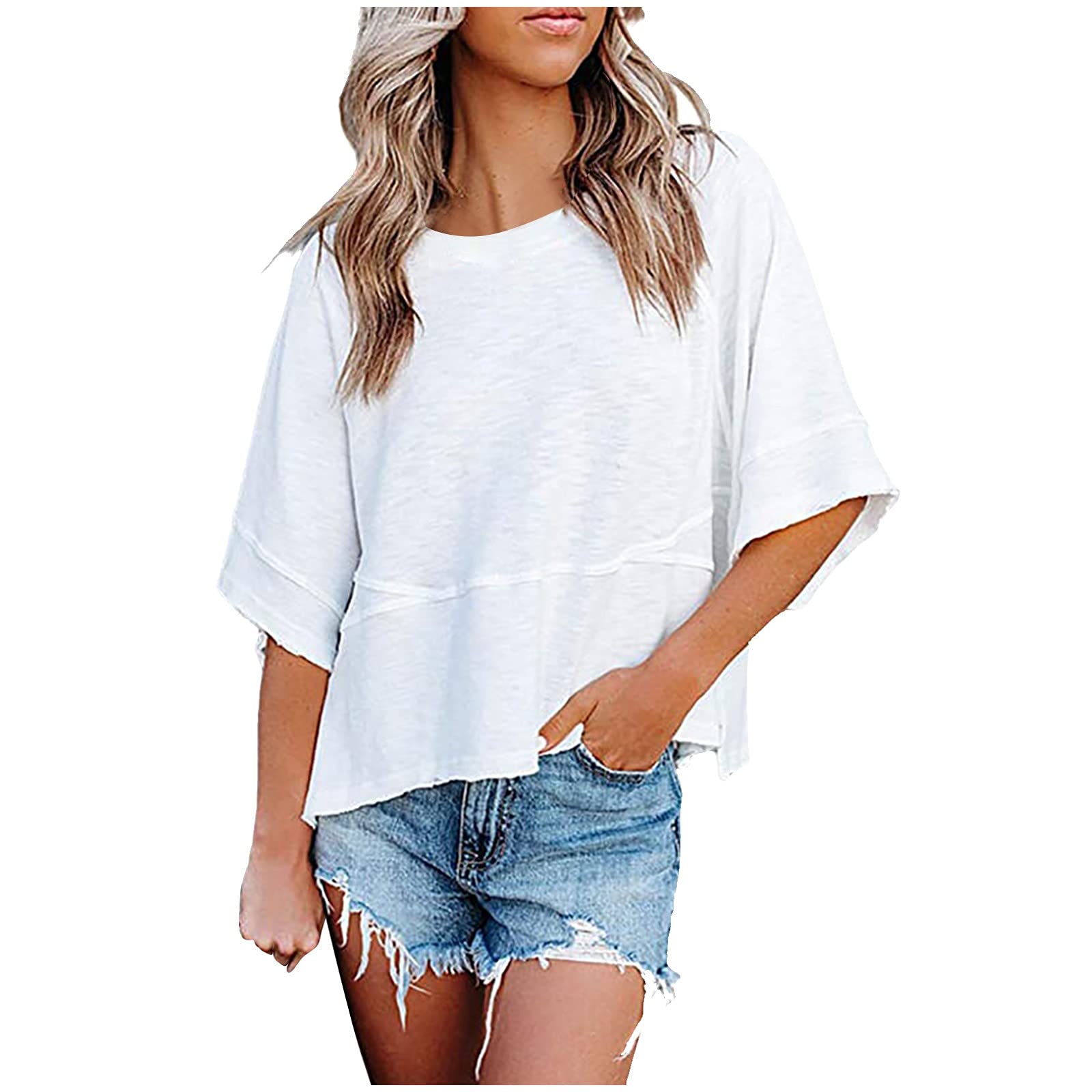 MUTHEONE Women's Oversized V-Neck Half Sleeve T-Shirt - Soft Solid Color Casual Basic Top for Everyday Wear | Perfect for Lounge, Streetwear & Summer Outfits