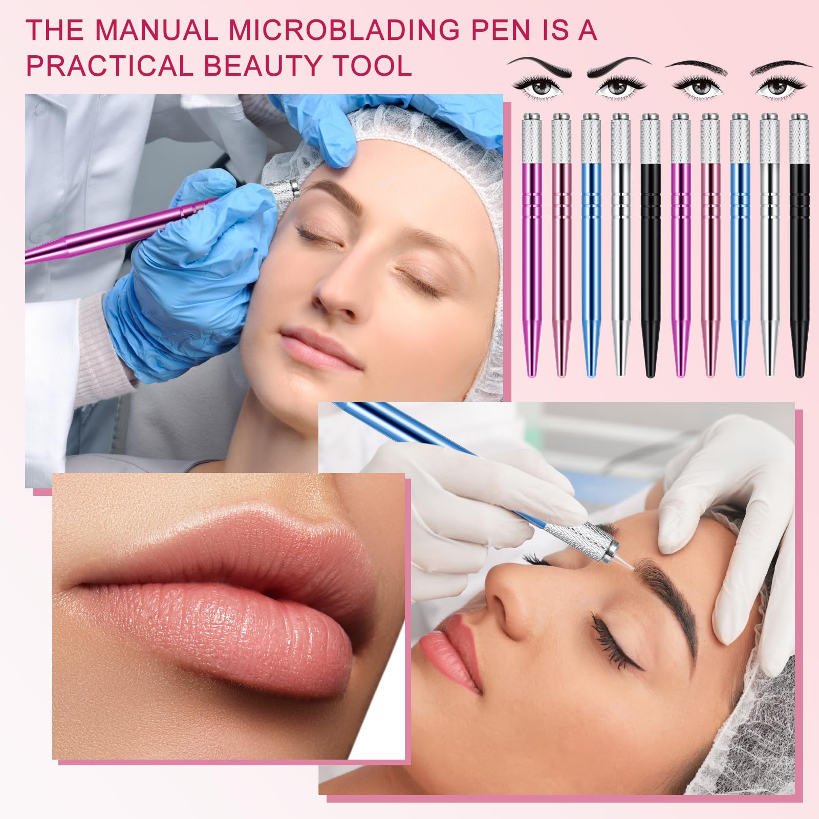 10-Piece Microblading Pen Set - Manual Eyebrow Microblade Tools with Aluminum Holder for Professional Salon & Home Makeup Use (5 Color Options) - Perfect for Eyebrow Shaping, Tattooing & Beauty Enhancement