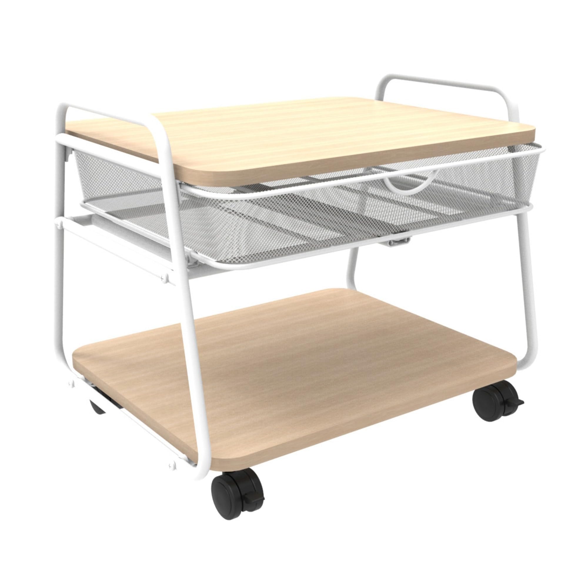 Safco Onyx Under-Desk Utility Cart & Printer Stand - Mobile Rolling Cart with 2 Mesh Baskets for Home Office, White | Perfect for Printer Storage, Office Organization & Small Space Solutions