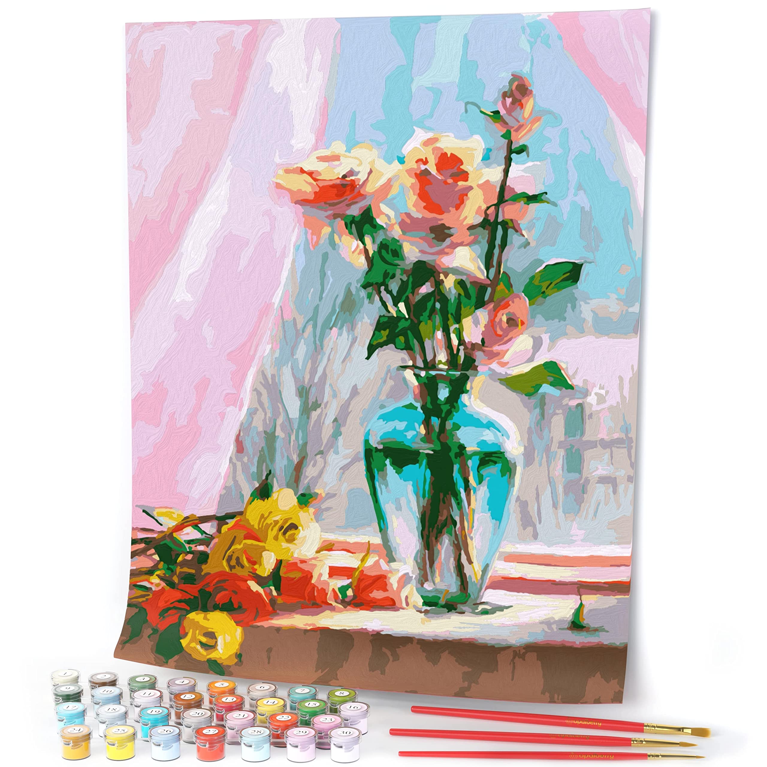 Opalberry Paint by Numbers Kit for Adults - 16x20 Inch DIY Canvas Painting with Ocean Flower Design | Stress Relief Art Therapy, Home Wall Decor & Gift for Beginners