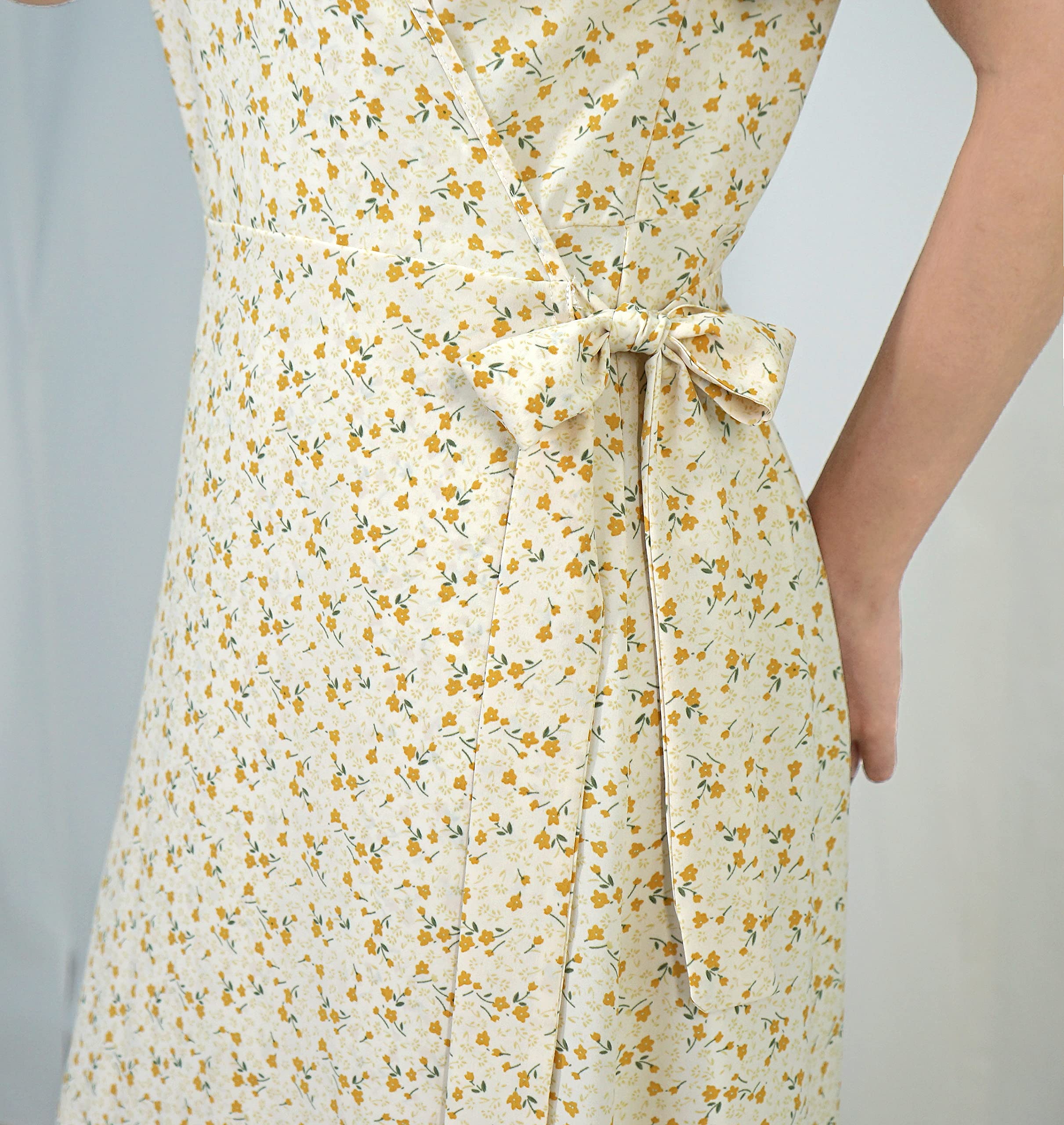 Women's Flowy Ruffle Boho Dress - V-Neck Floral Printed Summer Beach Dress - Casual Sundress for Vacations, Parties & Outdoor Events (Yellow, Medium)