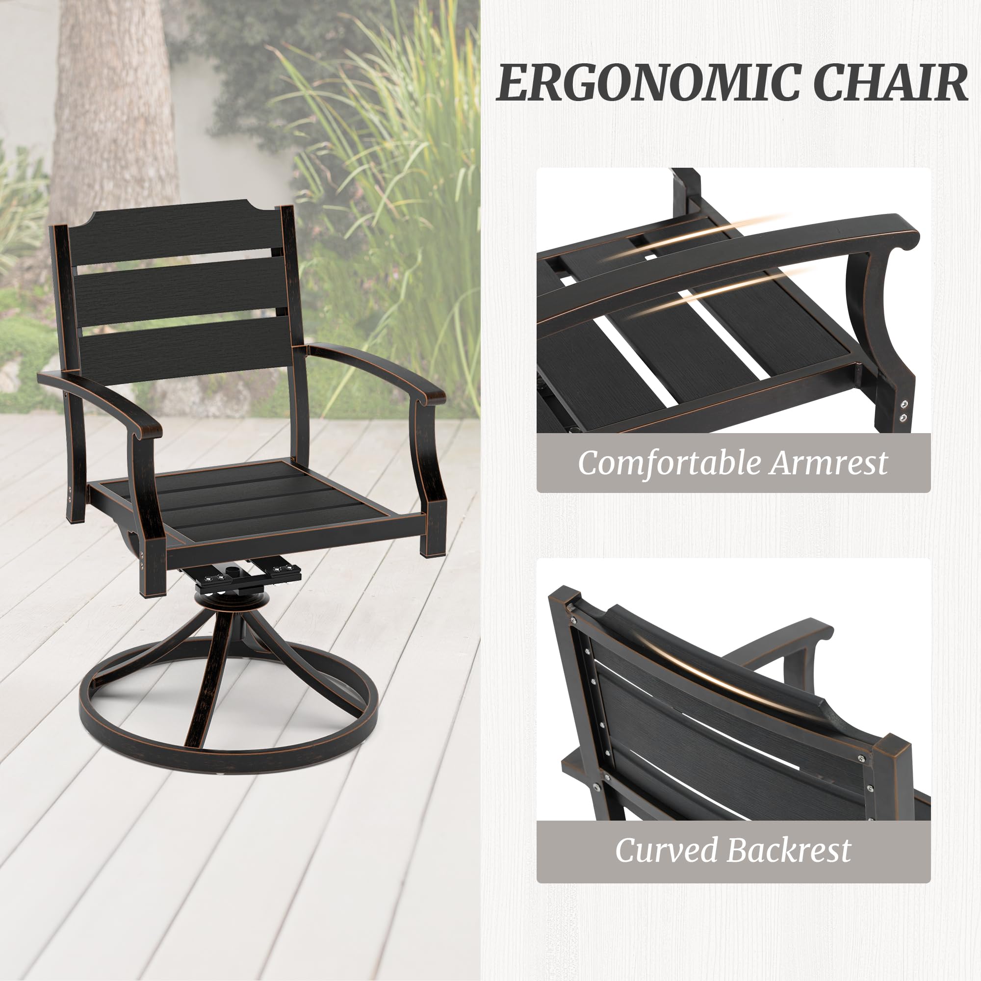 2-Pack Outdoor Swivel Rocking Dining Chairs - HDPE Seat & Aluminum Frame Patio Chairs with Armrests - Perfect for Backyard, Deck, Porch, Balcony & Garden Relaxation