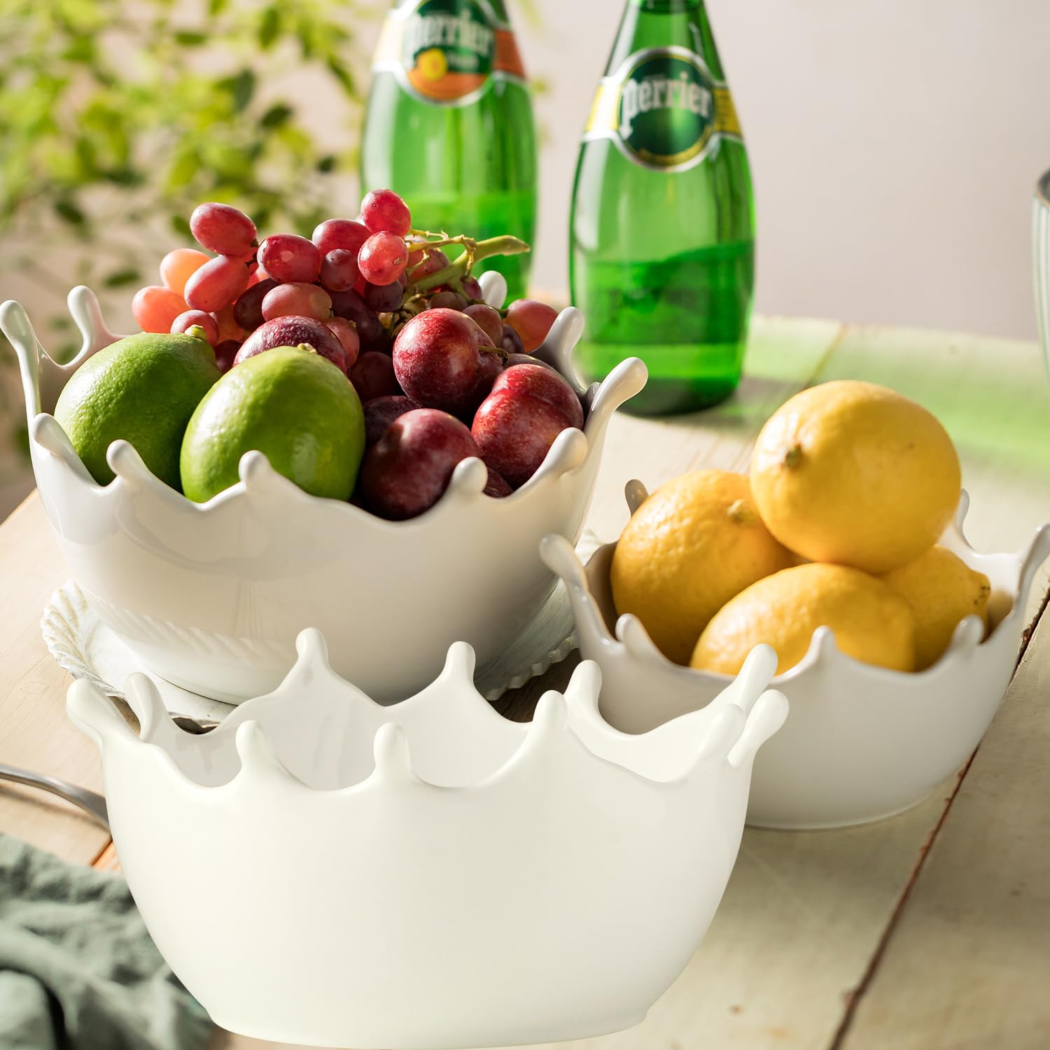 Handmade Ceramic Fruit Bowl Set of 3 - Large White Stackable Serving Bowls for Kitchen Countertop & Dining Table Decor - Perfect for Fruit Display, Salad Serving, and Home Centerpiece Decoration