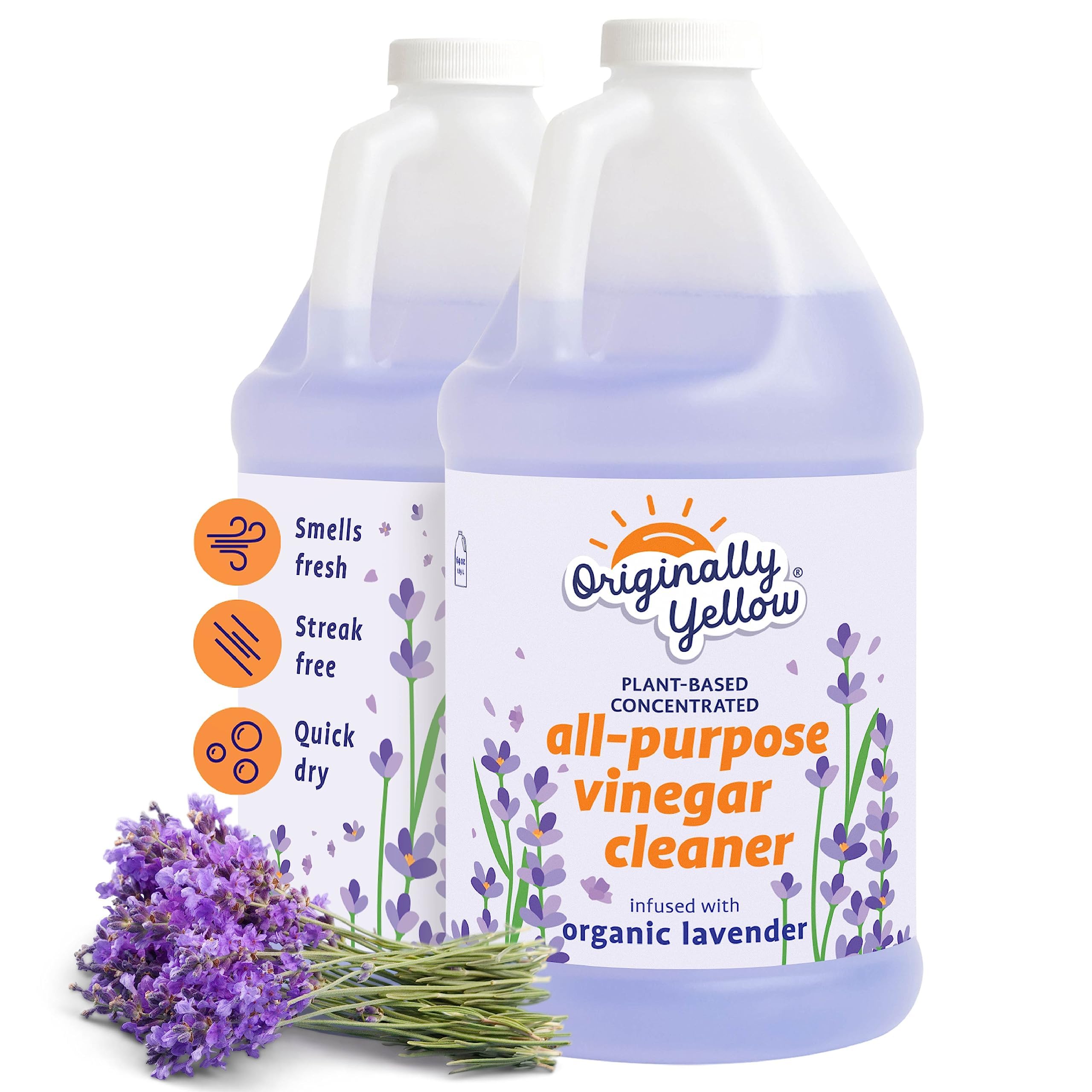 Organic Lavender Infused All-Purpose Cleaning Vinegar - Plant-Based Floor & Home Cleaning Solution with Distilled Vinegar | 64 Fl Oz (2-Pack) | Perfect for Kitchen, Bathroom & Hard Surface Cleaning