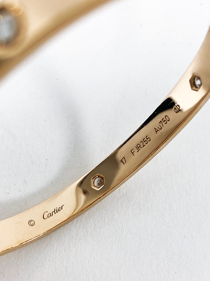 Cartier 18k Rose Gold Love Bracelet with 4 Diamonds - Size 17 - Luxury Jewelry Gift for Women, Anniversary & Valentine's Day