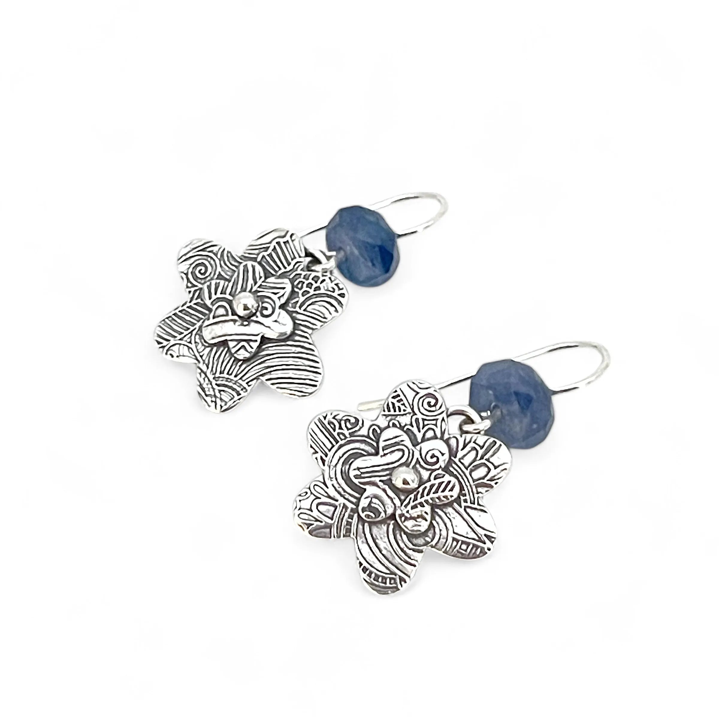 Elegant Sterling Silver Flower Earrings with Genuine Kyanite Gemstones | Dainty Boho Jewelry for Women | Perfect for Weddings, Date Nights & Special Occasions