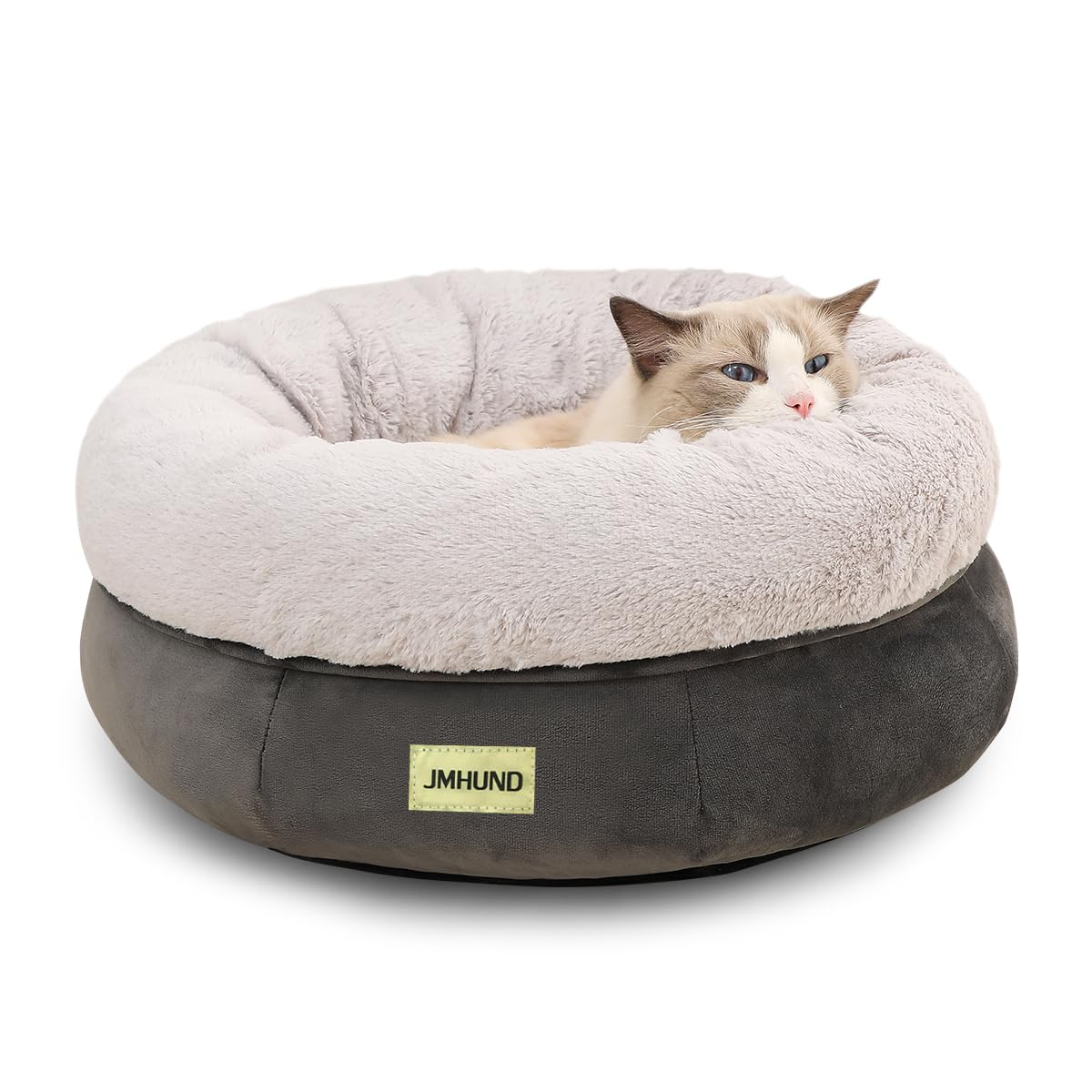 Washable Round Cat Bed for Indoor Cats & Small Pets - Non-Slip Bottom, 19 Inch Cozy Pet Bed for Kittens & Puppies (Deep Grey) - Perfect for Living Room, Bedroom & Pet Napping Spaces