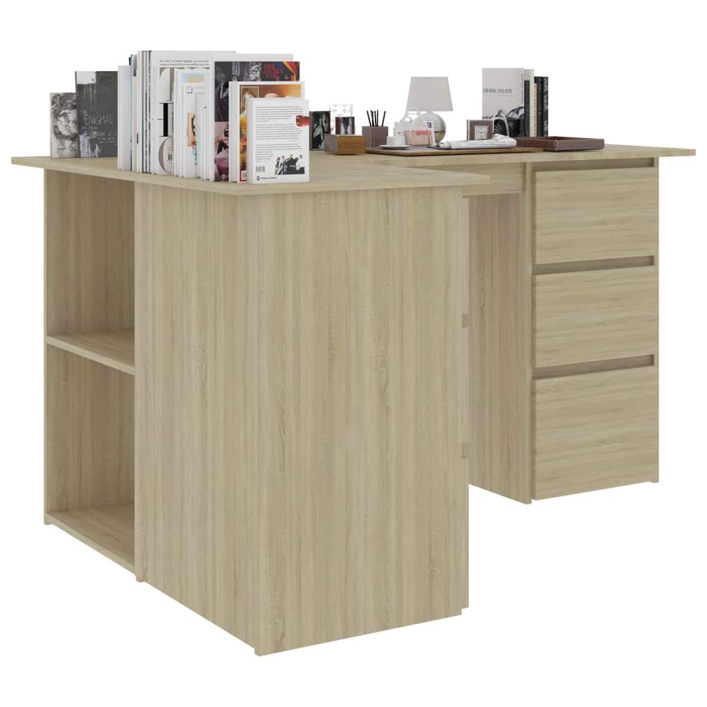 Rotatable Corner Desk with Storage Shelves - 57.1
