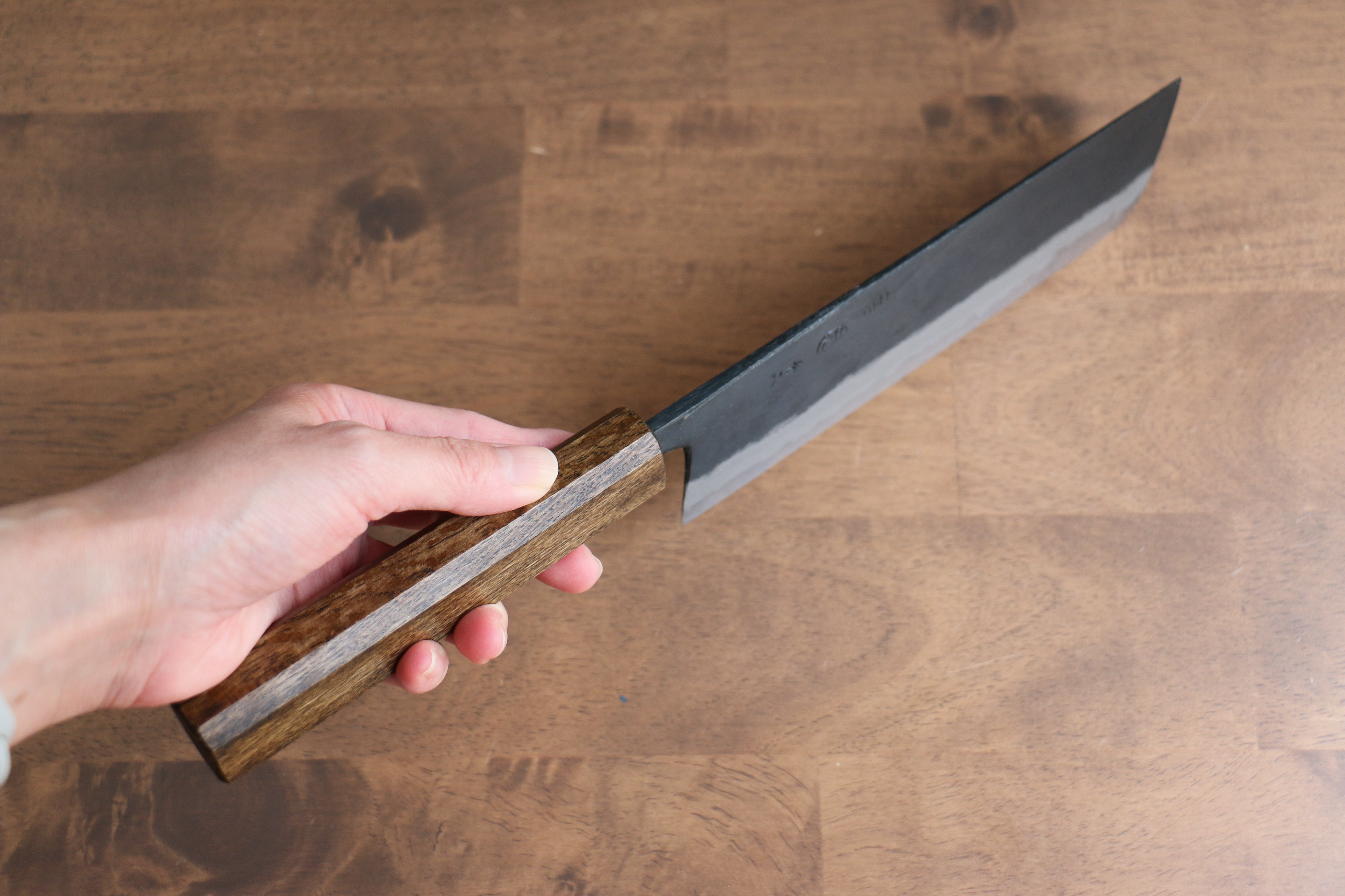 Premium Kyohei Shindo Blue Steel Nakiri Knife 165mm - Black Finish, Live Oak Lacquered Handle - Japanese Kitchen Knife for Professional Chefs & Home Cooking, Perfect for Slicing Vegetables & Herbs