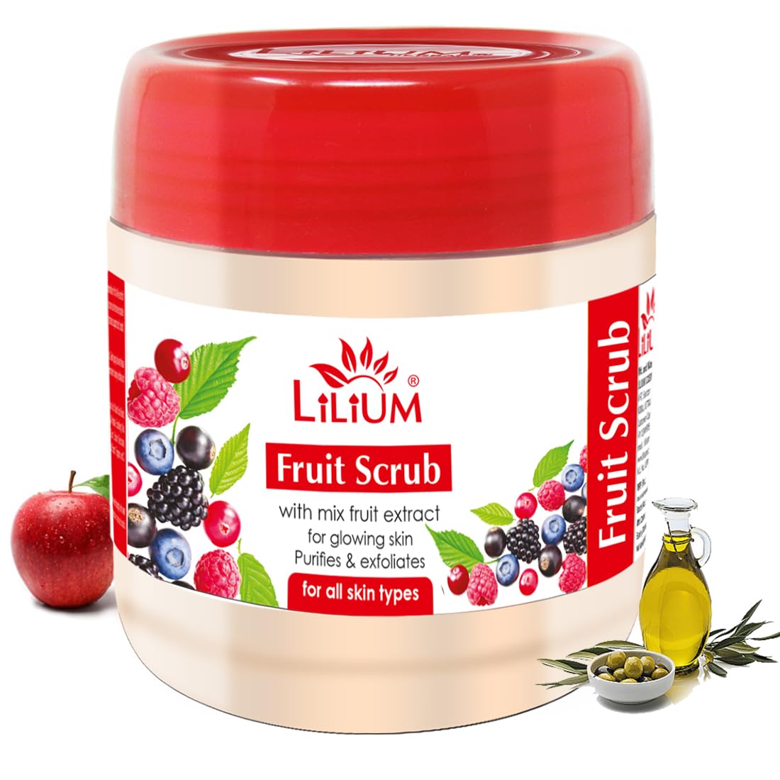 Lilium Fruit Face Scrub with Antioxidants - Natural Exfoliator with Fruit Extracts & Olive Oil for Dead Skin Cell Removal (500g) - Perfect for Daily Skincare Routine & Glowing Complexion