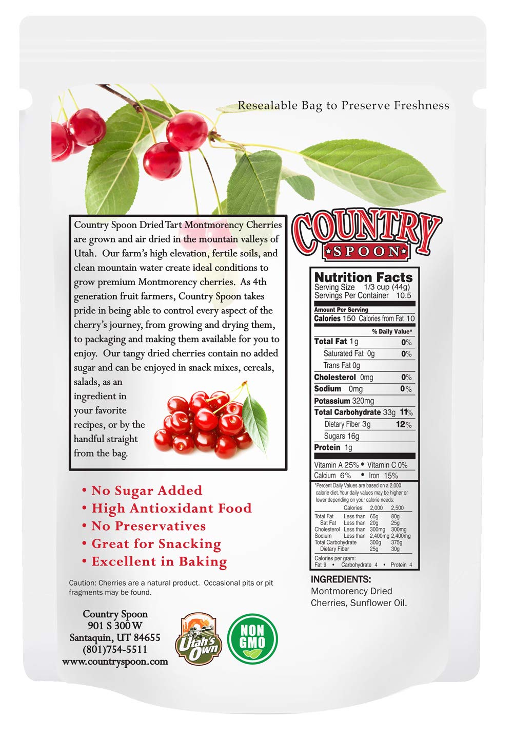 Organic Montmorency Tart Cherries Dried No Sugar Added - 1 Pound Bulk Bag | Perfect for Baking, Snacking, Smoothies & Trail Mix