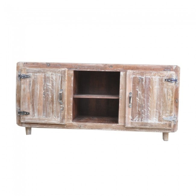**Cromer 1.5m Solid Wood TV Stand with Fridge Doors - Limewash Finish - Entertainment Center for Living Room & Home Theater**