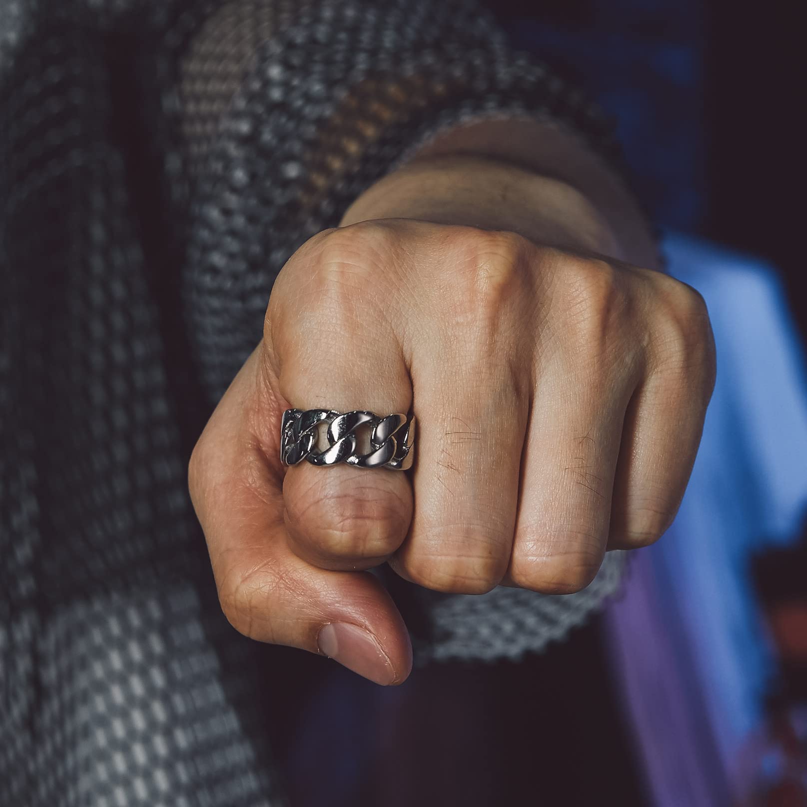 Bandmax Retro Biker Rings for Men & Women - Stainless Steel & Black Chain Link Rings, Celtic Knot & Skull Cuban Chain Couple Rings - Gift Packed - Perfect for Biker Gangs, Gothic Fashion & Anniversary Gifts