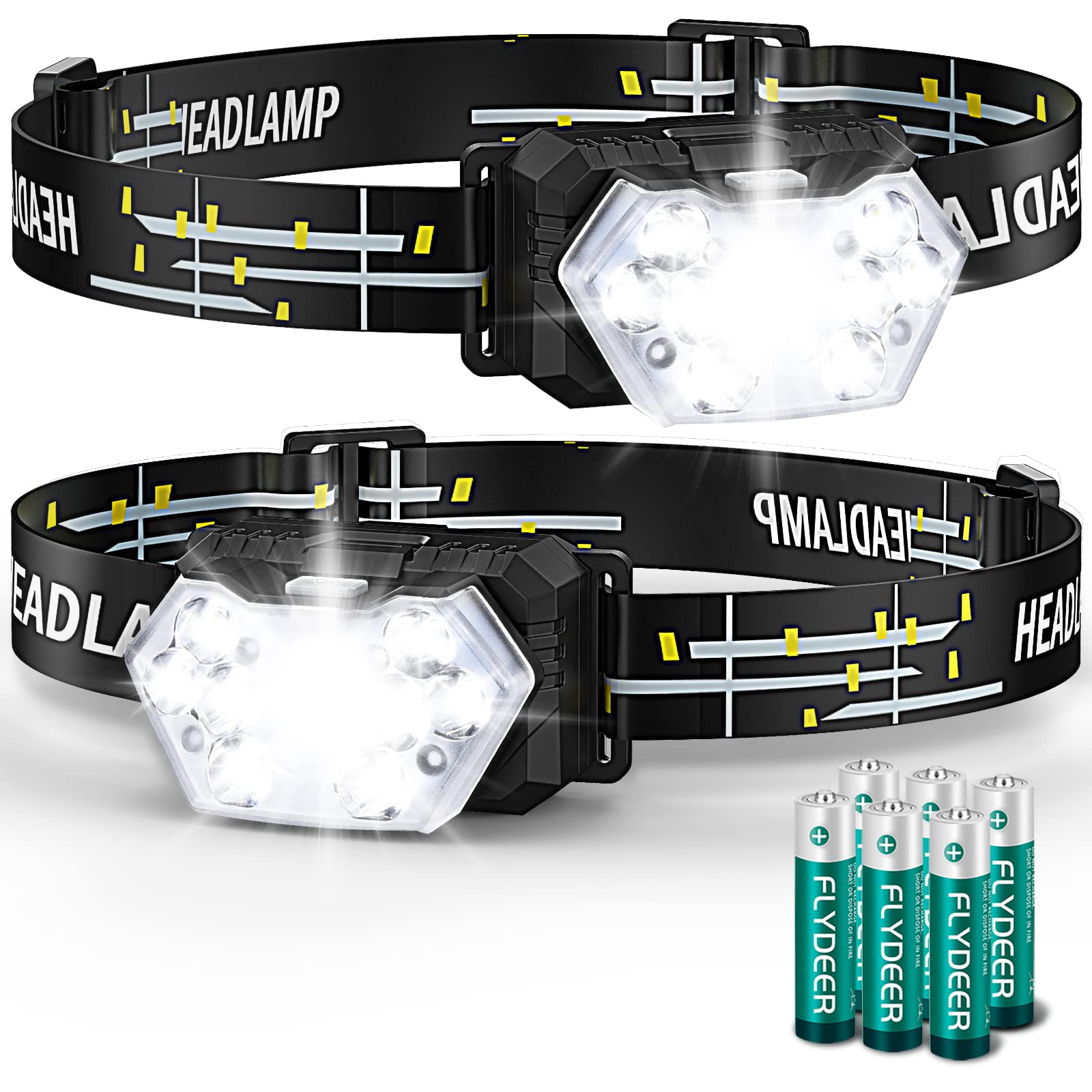 9 LED Headlamp with 2000 Lumens - 2 Pack Rechargeable Headlight, 6 Modes & Adjustable Headband, IPX5 Waterproof - Perfect for Camping, Hiking, Running, Cycling, and Outdoor Adventures (Includes 6 AAA Batteries)