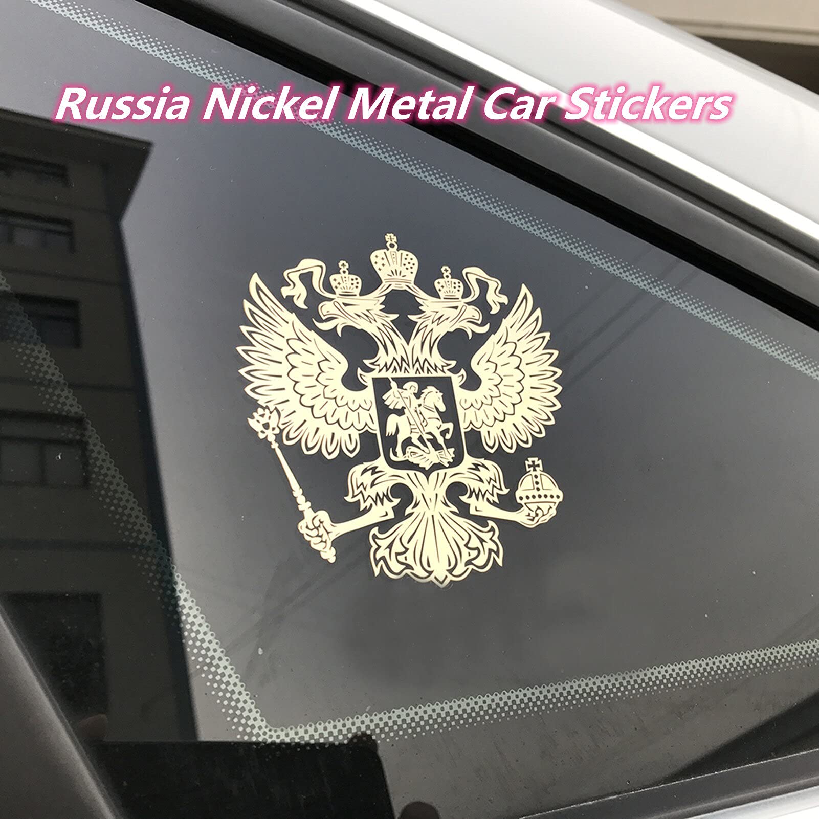 Russian Eagle Emblem Car Stickers - Nickel Metal Decals for Motorcycle & Auto Decoration (6.0x5.4cm Silver) - Patriotic Vehicle Styling