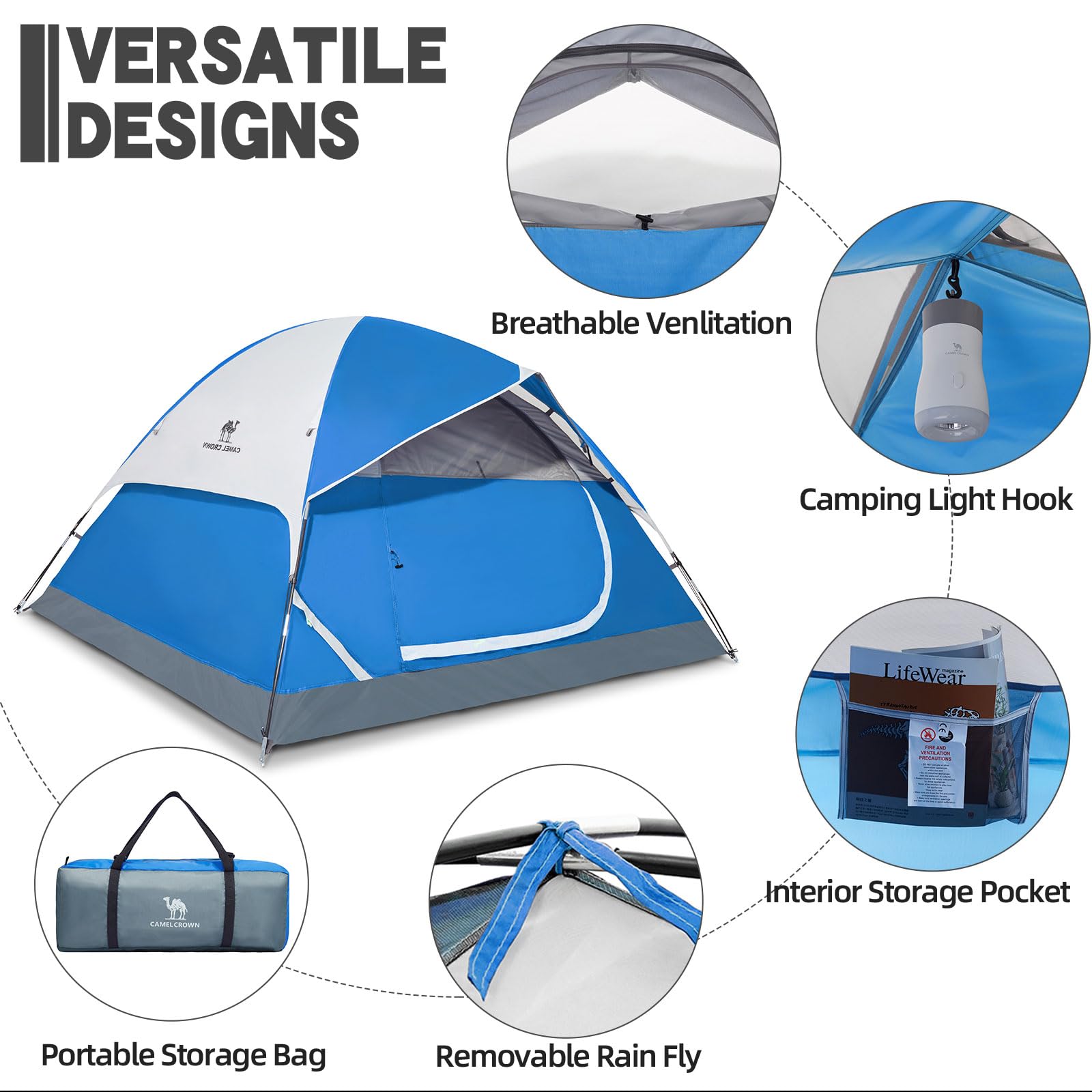 CAMEL CROWN 2-5 Person Camping Tent - Waterproof & Lightweight for Hiking, Backpacking