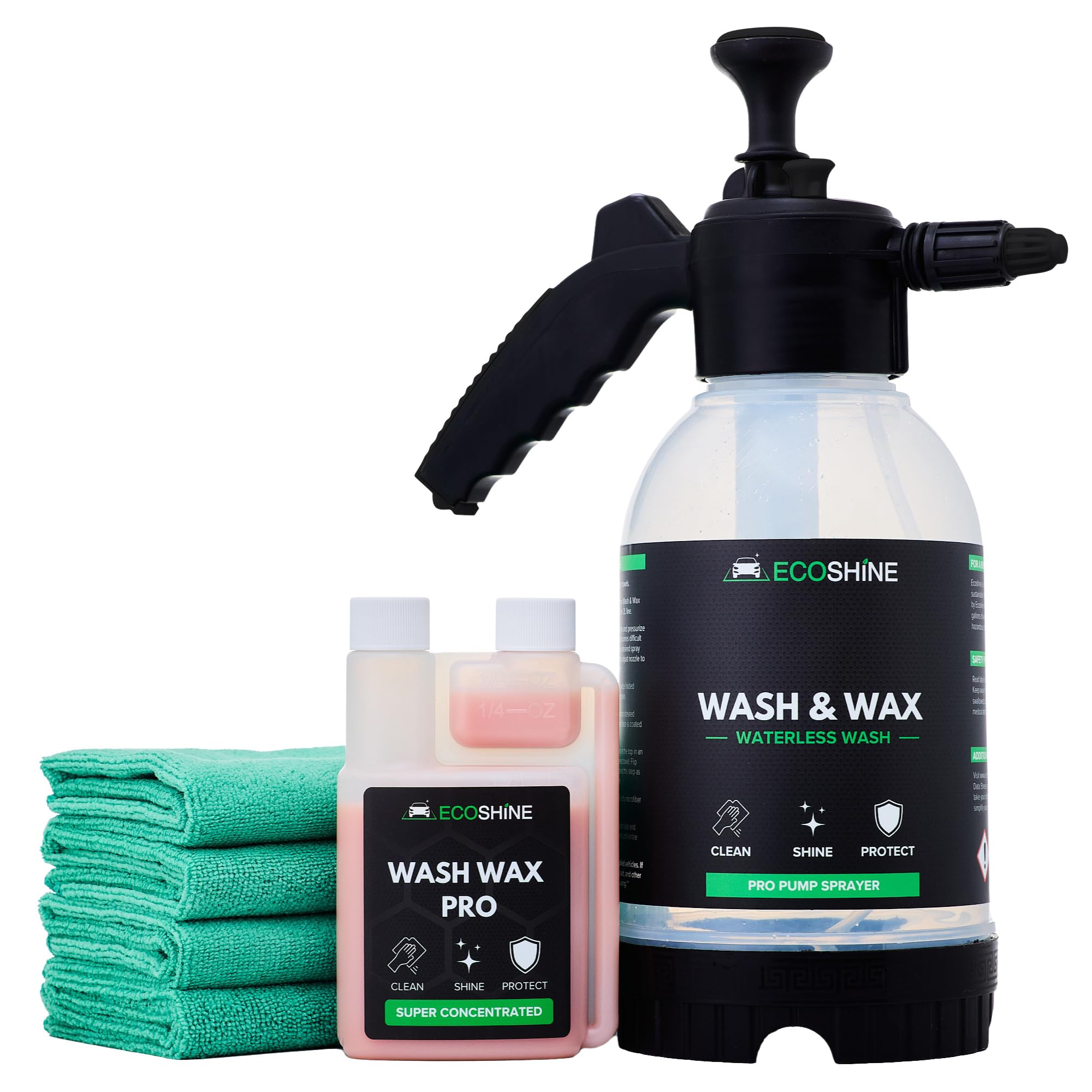 Waterless Car Wash Kit - Super Concentrated Rinseless Wash & Wax Formula with Non-Foaming Pump Sprayer | Fast Car Detailing Solution | Makes 16 Gallons of Ready-to-Use Wash | Perfect for Quick Cleaning, Road Trips, and Water Conservation