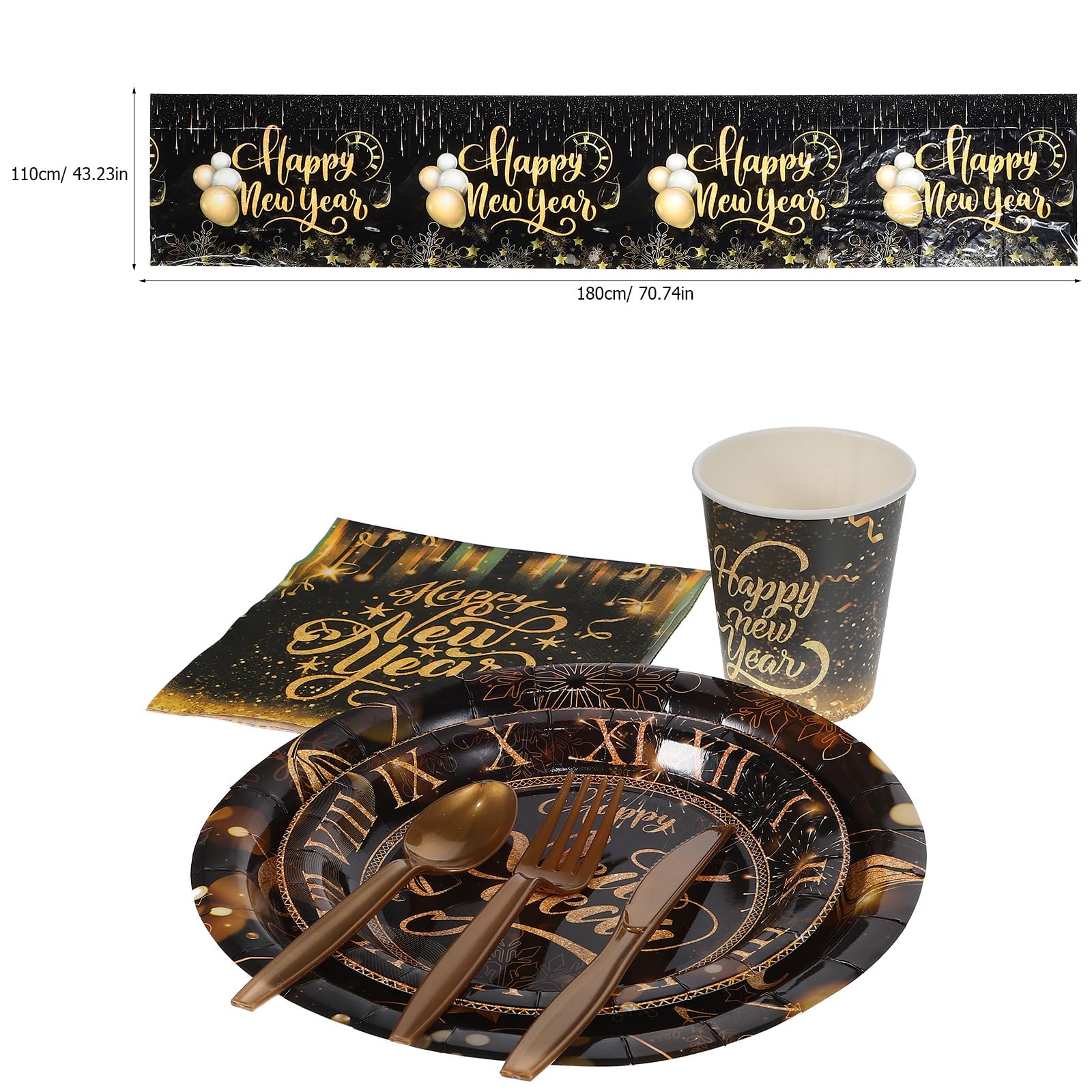 Toyvian New Year's Eve Disposable Party Plates Set - 96-Piece Dinner & Dessert Plates, Napkins, Cups for NYE, Graduation & Holiday Celebrations (Serves 24) - Perfect for Festive Gatherings, Family Reunions & Special Occasions