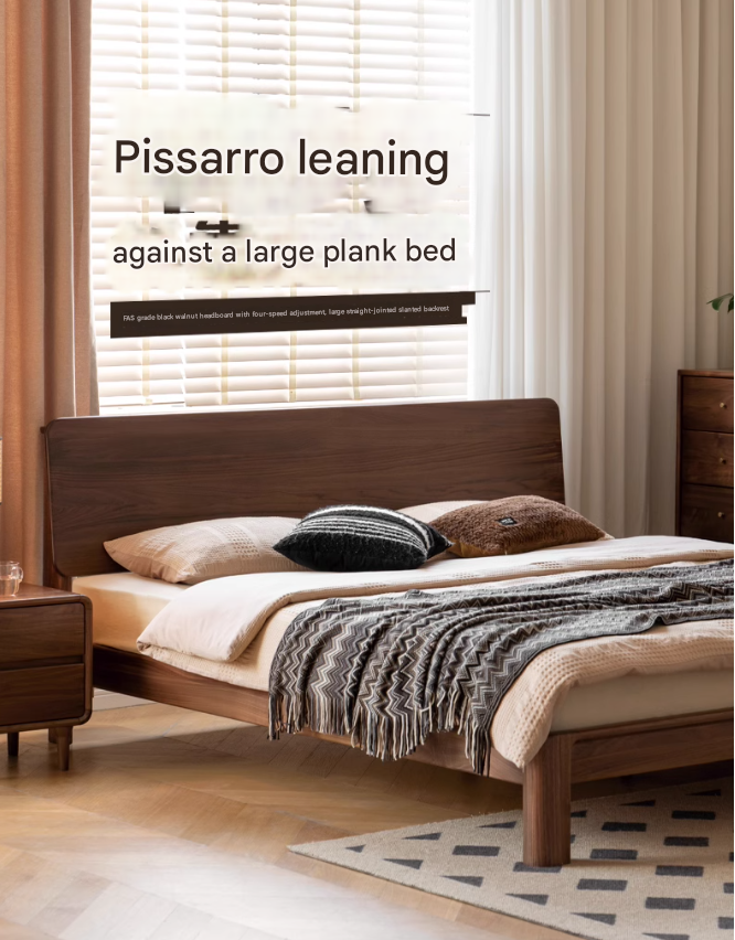 Premium Black Walnut Solid Wood Bed Frame - Queen Size, Handcrafted Hardwood Bed with Sturdy Support - Perfect for Master Bedroom, Guest Room & Farmhouse Decor