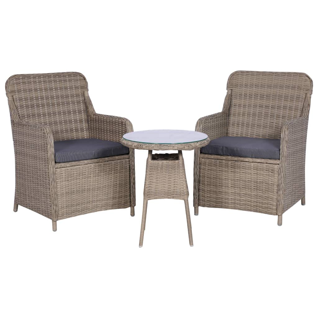 vidaXL 3-Piece Outdoor Bistro Set with 2 Armchairs & Round Table - Water-Resistant Poly Rattan Patio Furniture with Removable Washable Cushions (Brown) - Perfect for Garden, Balcony, and Backyard Relaxation