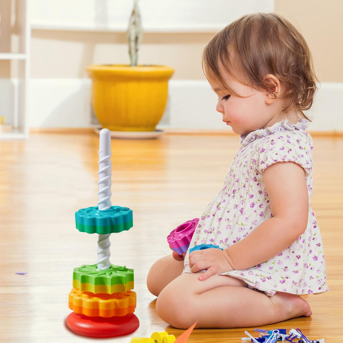 Rainbow Spinning Stacking Toy for Toddlers 1-3 Years | Montessori Educational Sensory Toy for Baby Development | Autism Friendly Learning Toy | Perfect Gift for 1 Year Old Boys & Girls | Great for Early Learning, Fine Motor Skills & Sensory Play