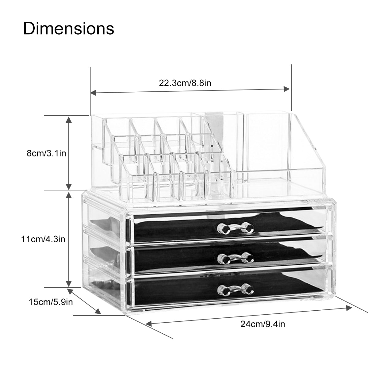 Clear Acrylic Makeup Organizer with Drawers - Cosmetic & Jewelry Storage Display Case for Vanity, Bathroom, and Dressing Table Organization