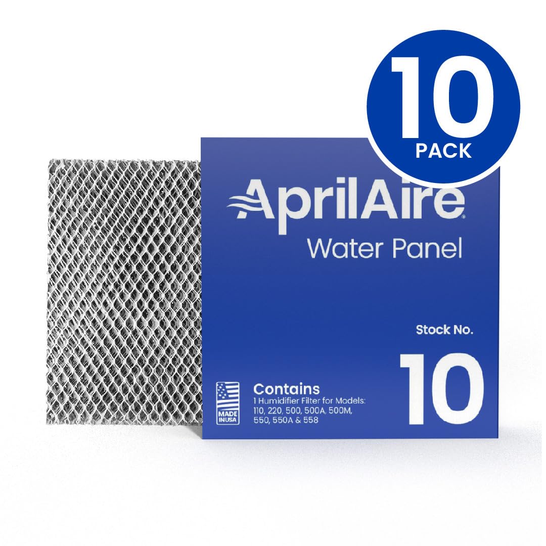 AprilAire 10 Water Panel Humidifier Filter Replacement - Compatible with AprilAire Whole-House Humidifier Models 110, 220, 500, 500A, 500M, 550, 550A, 558 (10-Pack) - Ideal for Dry Winter Air & Allergy Relief in Homes & Offices