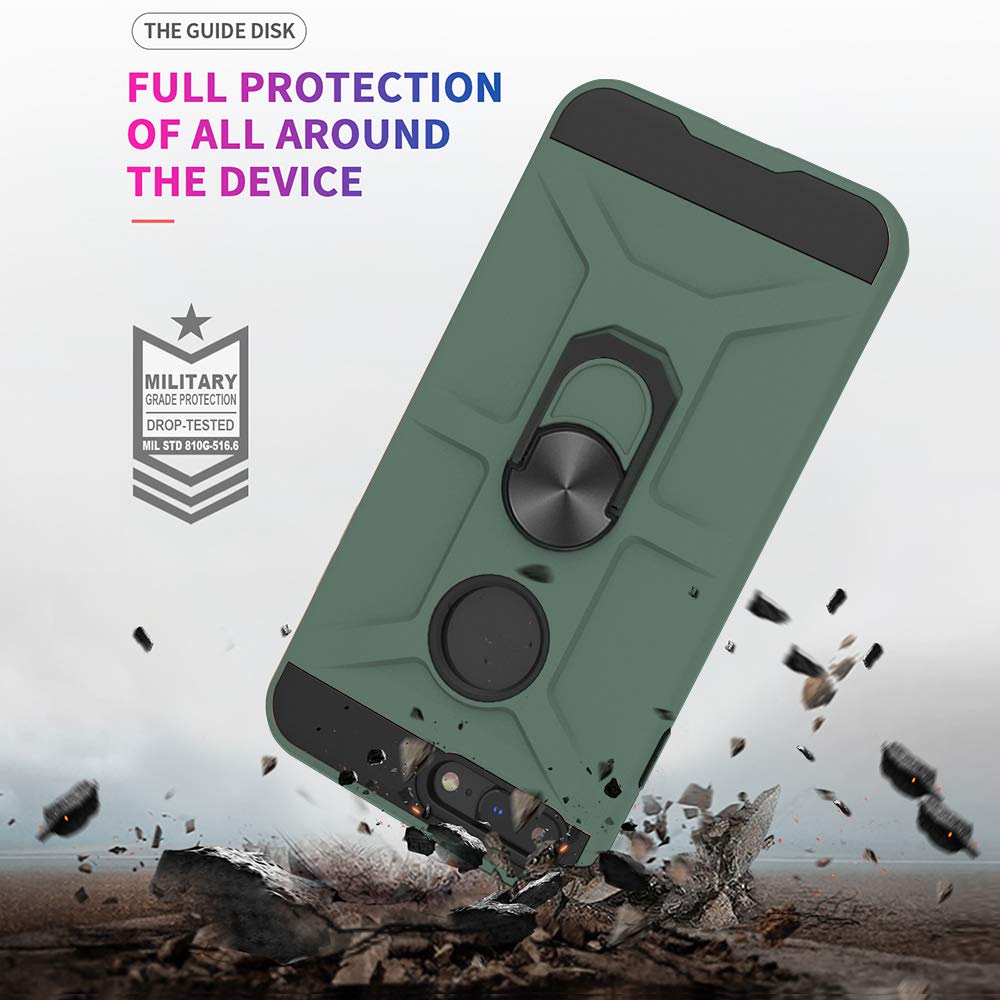 Premium Shockproof iPhone 7 Plus/8 Plus Case - Heavy Duty Silicone Protective Cover with Ring Stand, Anti-Slip Grip, Drop Protection - Dark Green - Perfect for Work, Travel & Outdoor Activities